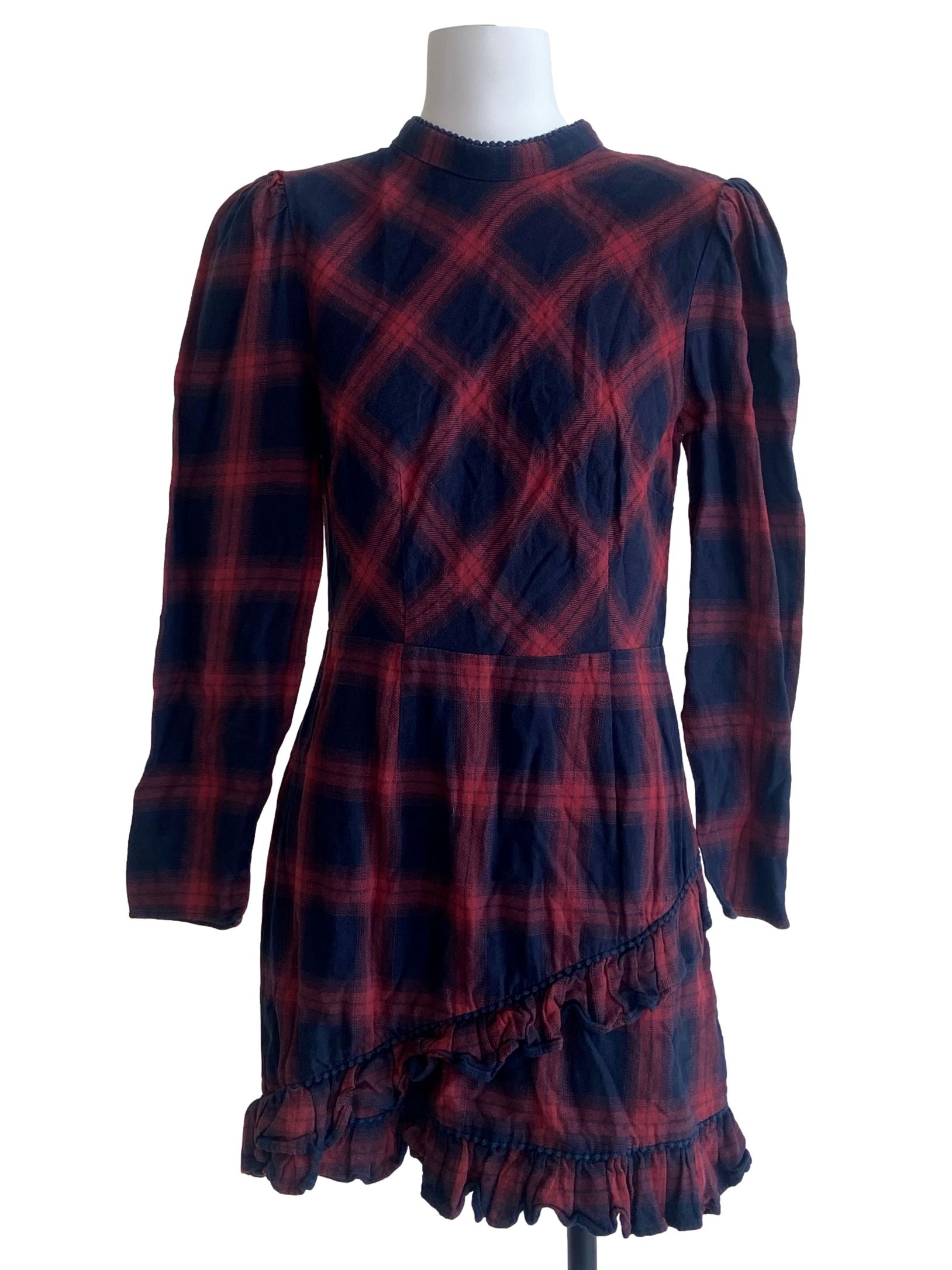 Navy Blue & Red Tartan Shift Dress