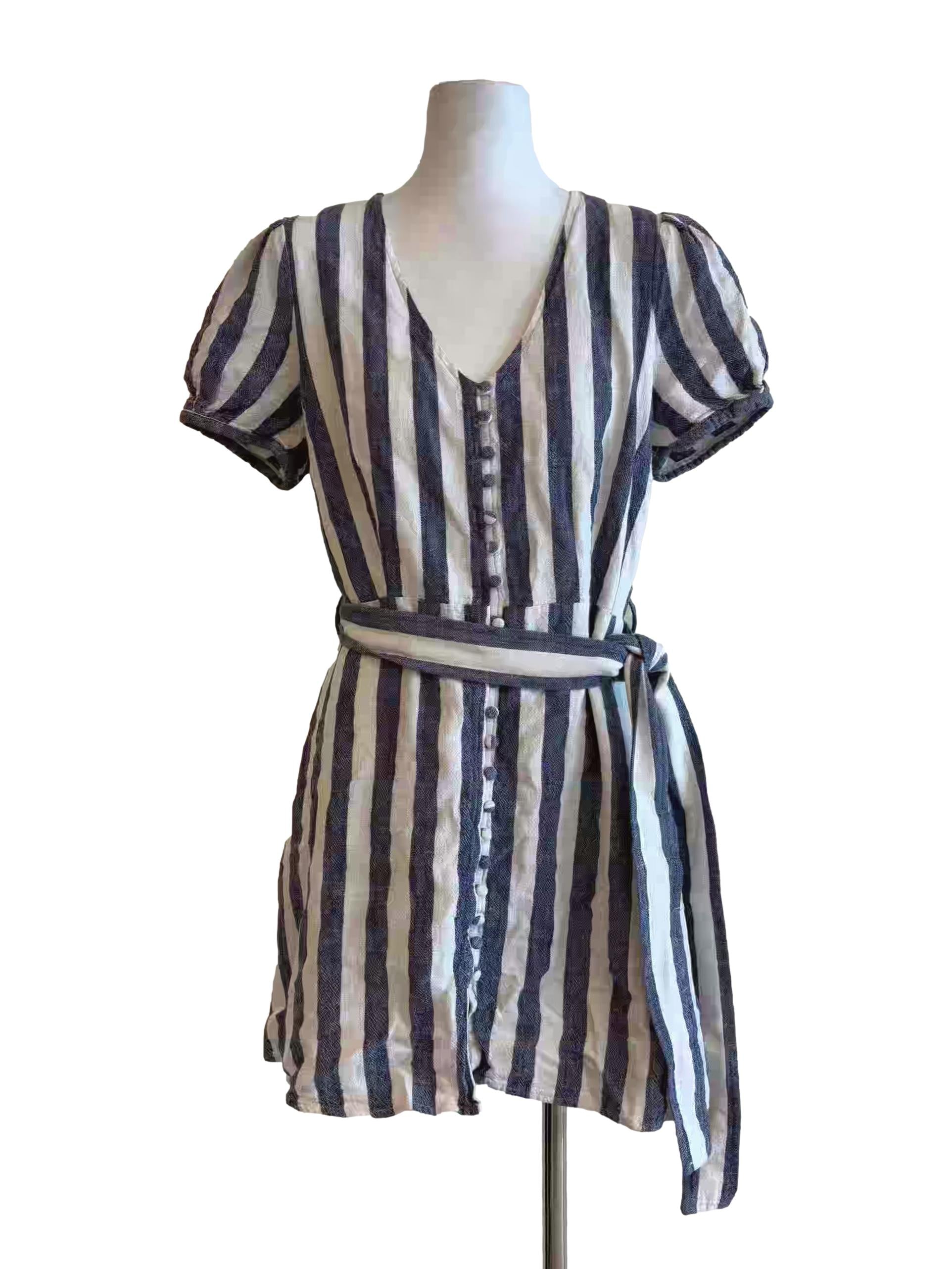Stone Blue White Stripes Linen Dress