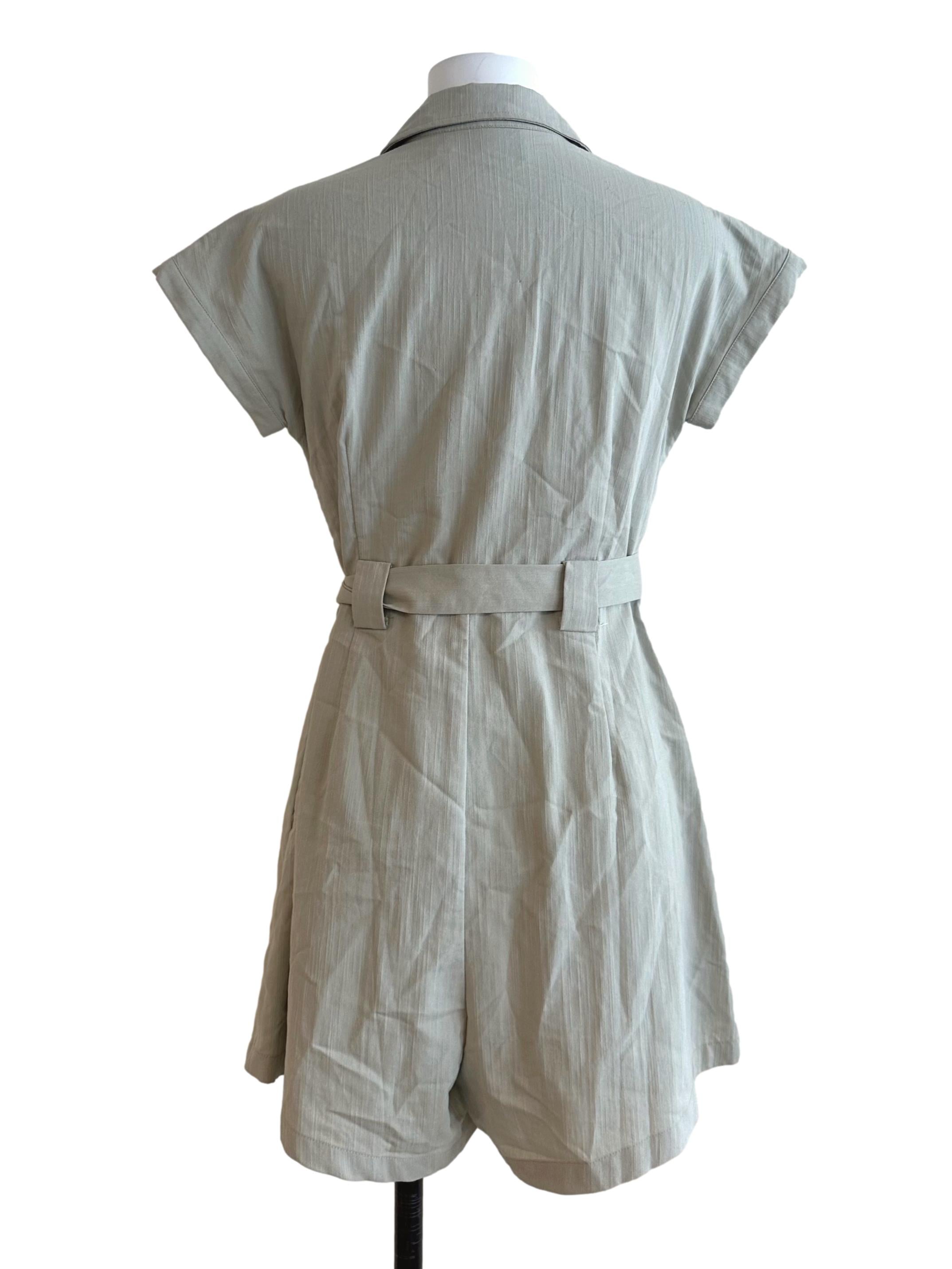 Ash Green Collar Button Textured Rompers