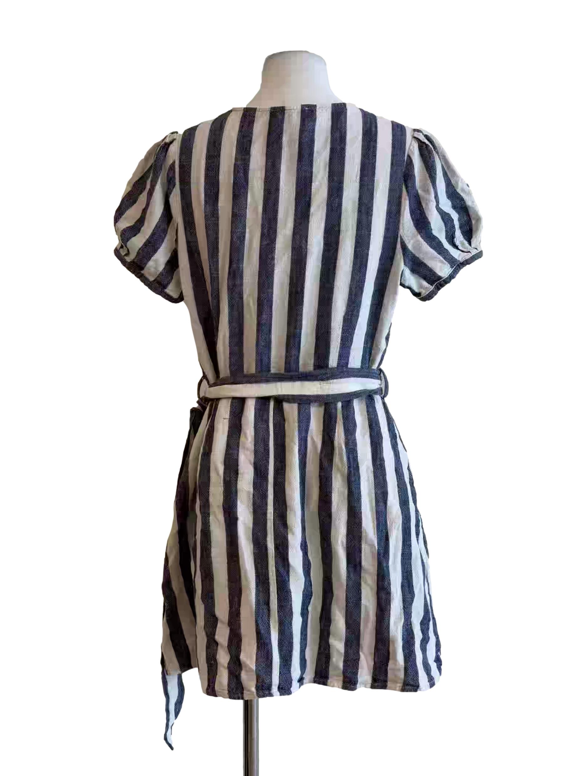 Stone Blue White Stripes Linen Dress