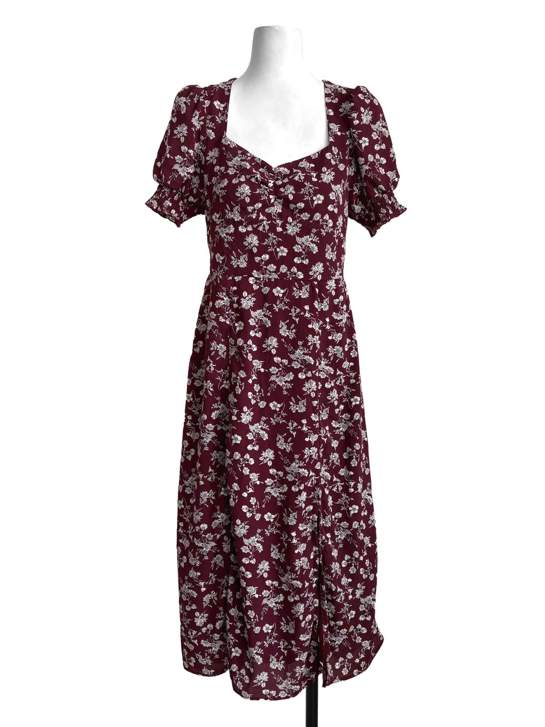 Wine Red Floral Dress