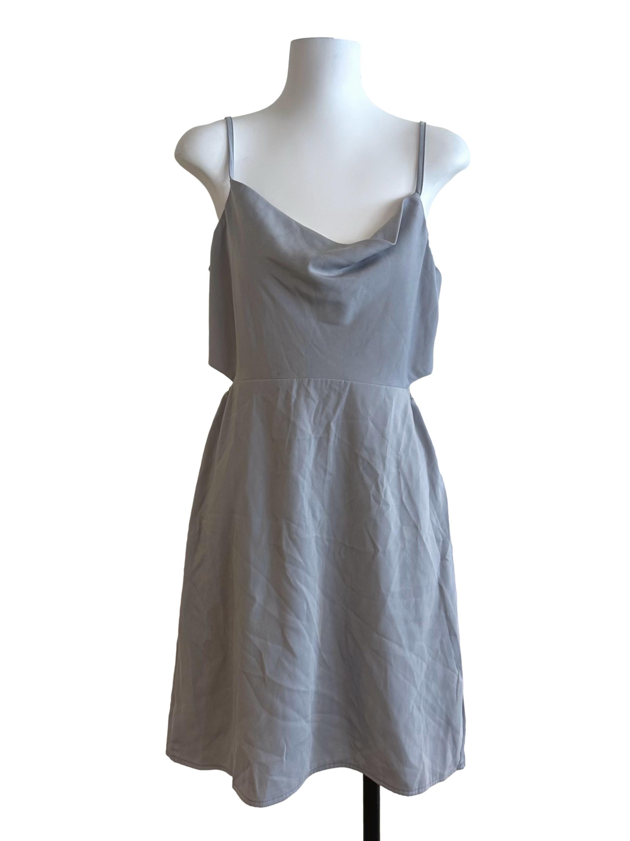 Dusty Blue Cowl Neck Side Open Dress