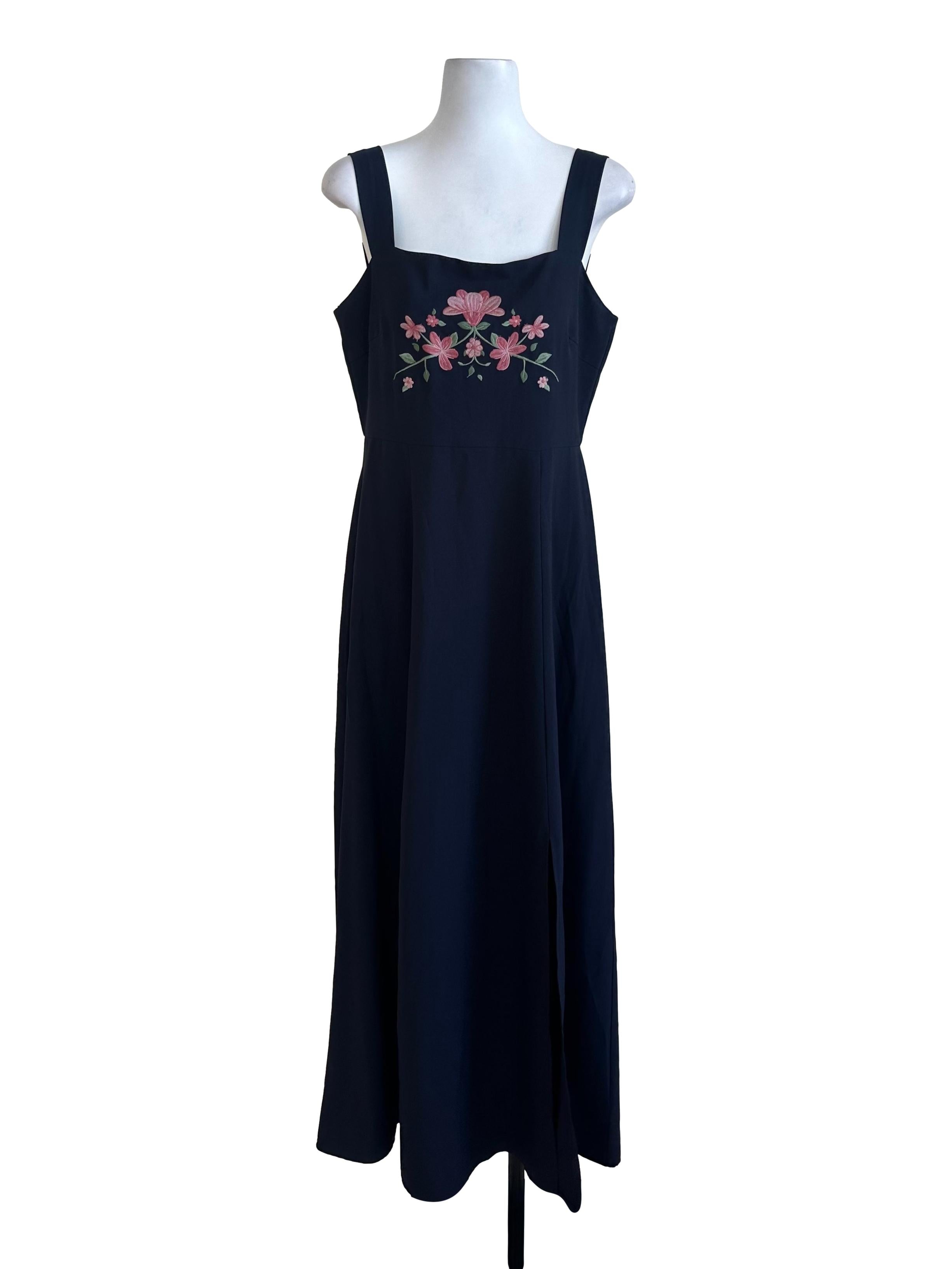 Navy Blue Floral Embroidery Dress