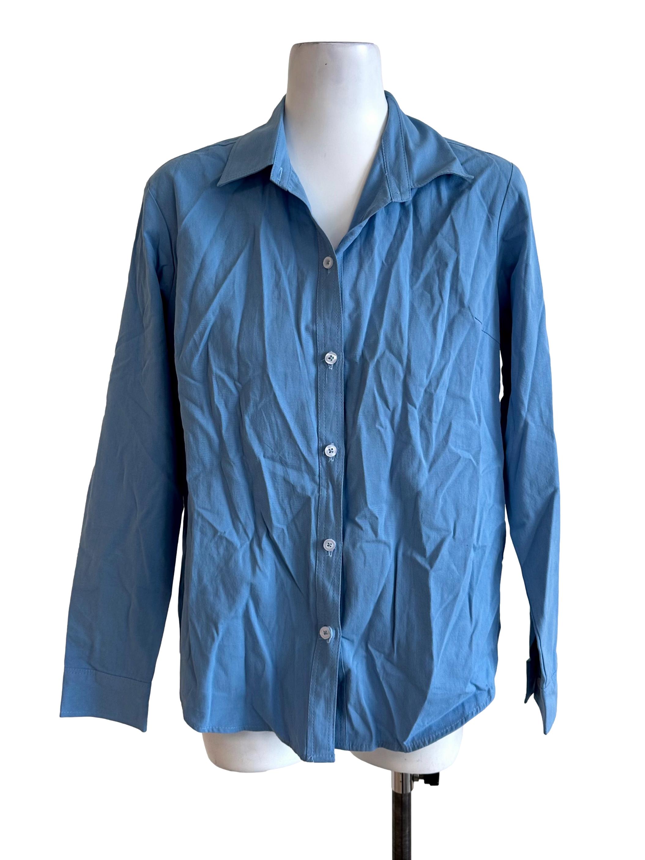 Sea Blue Collar Long Sleeve Top