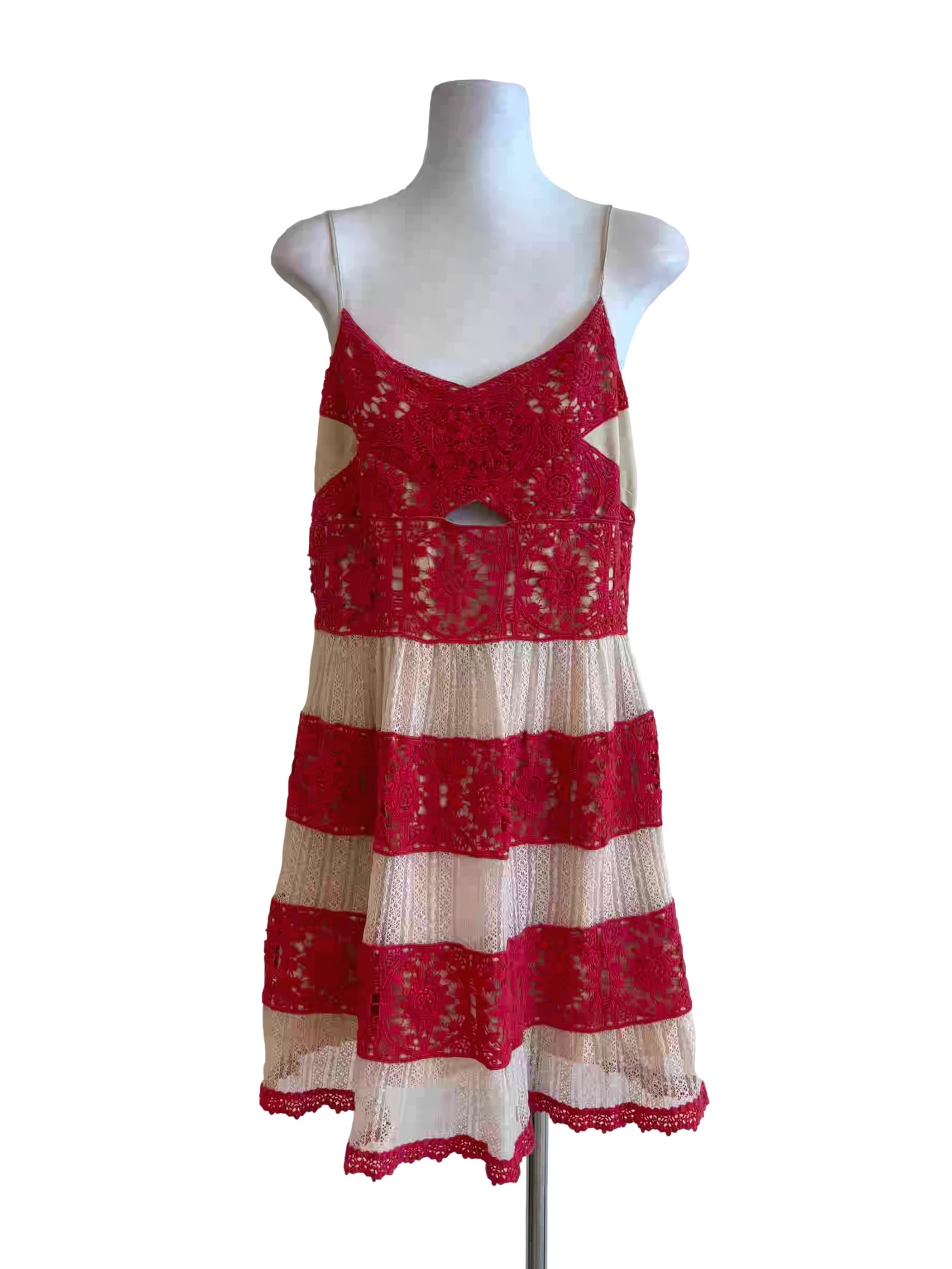 Red White Lace Spaghetti Strap Dress