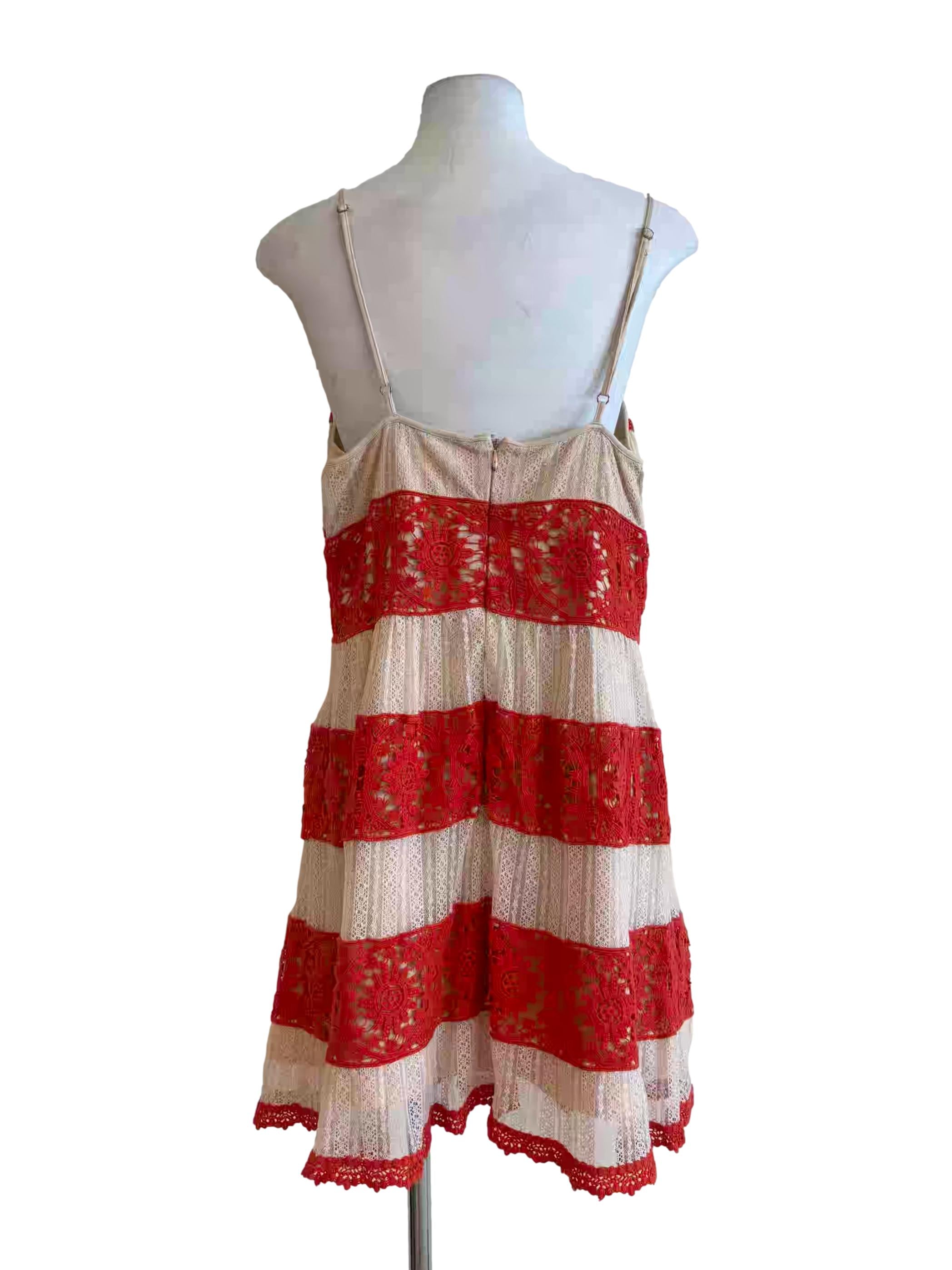 Red White Lace Spaghetti Strap Dress
