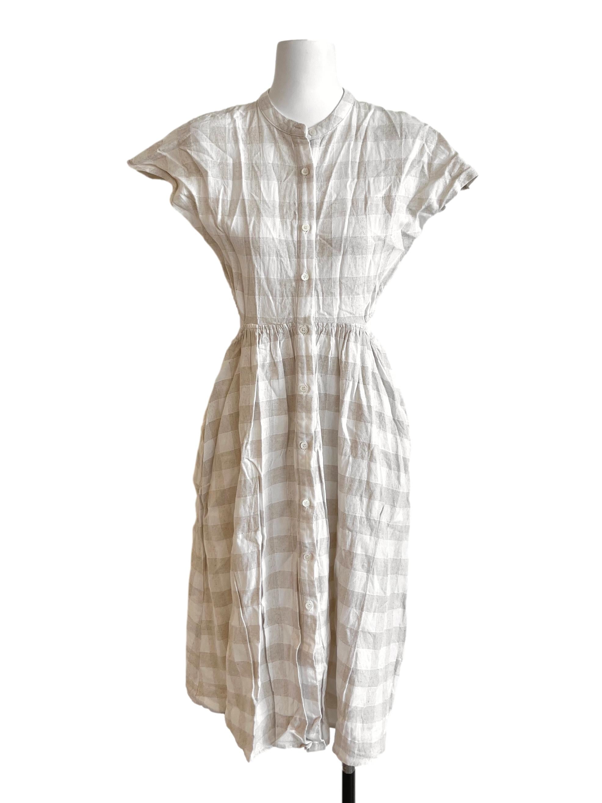 Linen Beige Checked Dress LB