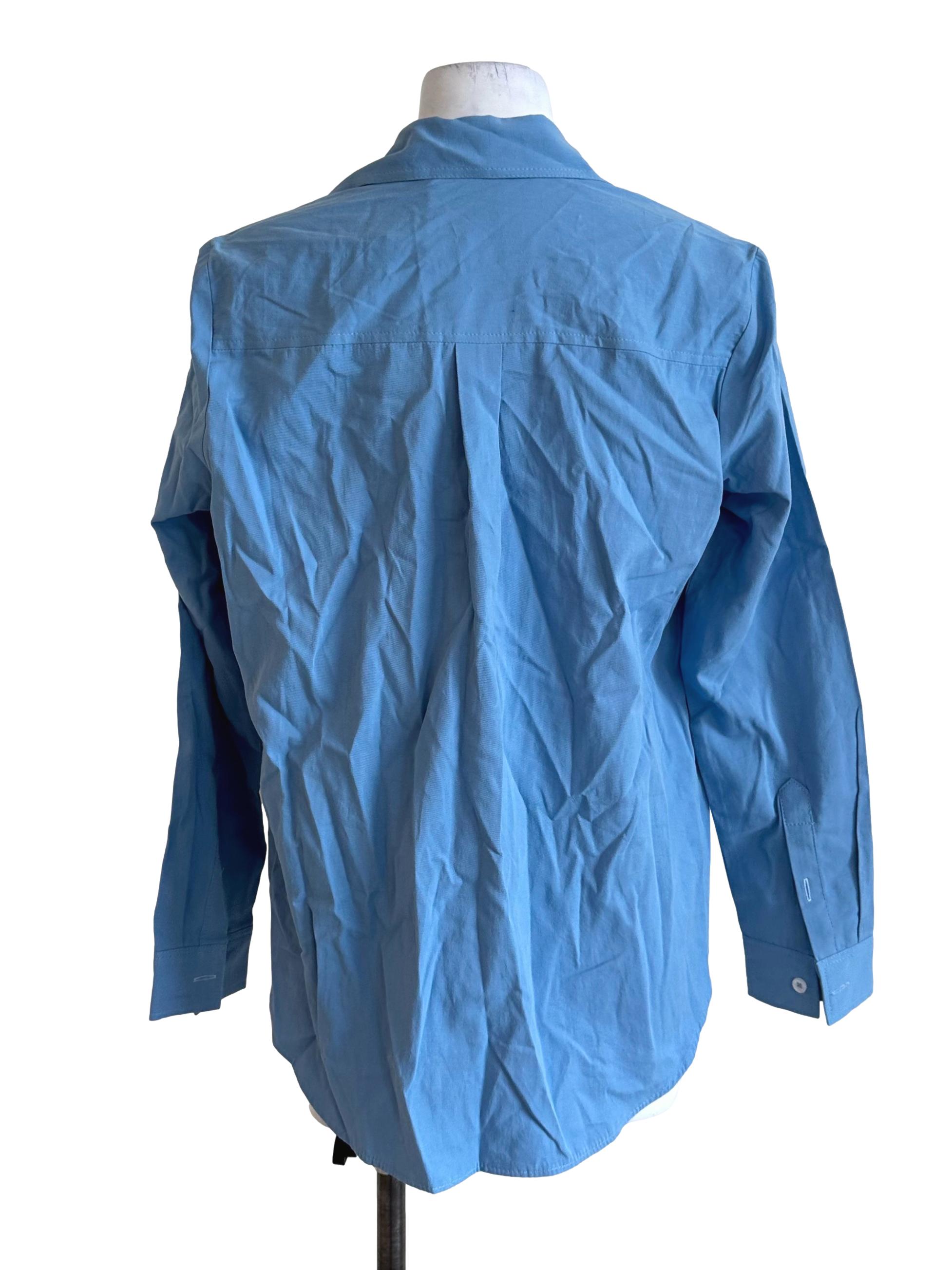 Sea Blue Collar Long Sleeve Top