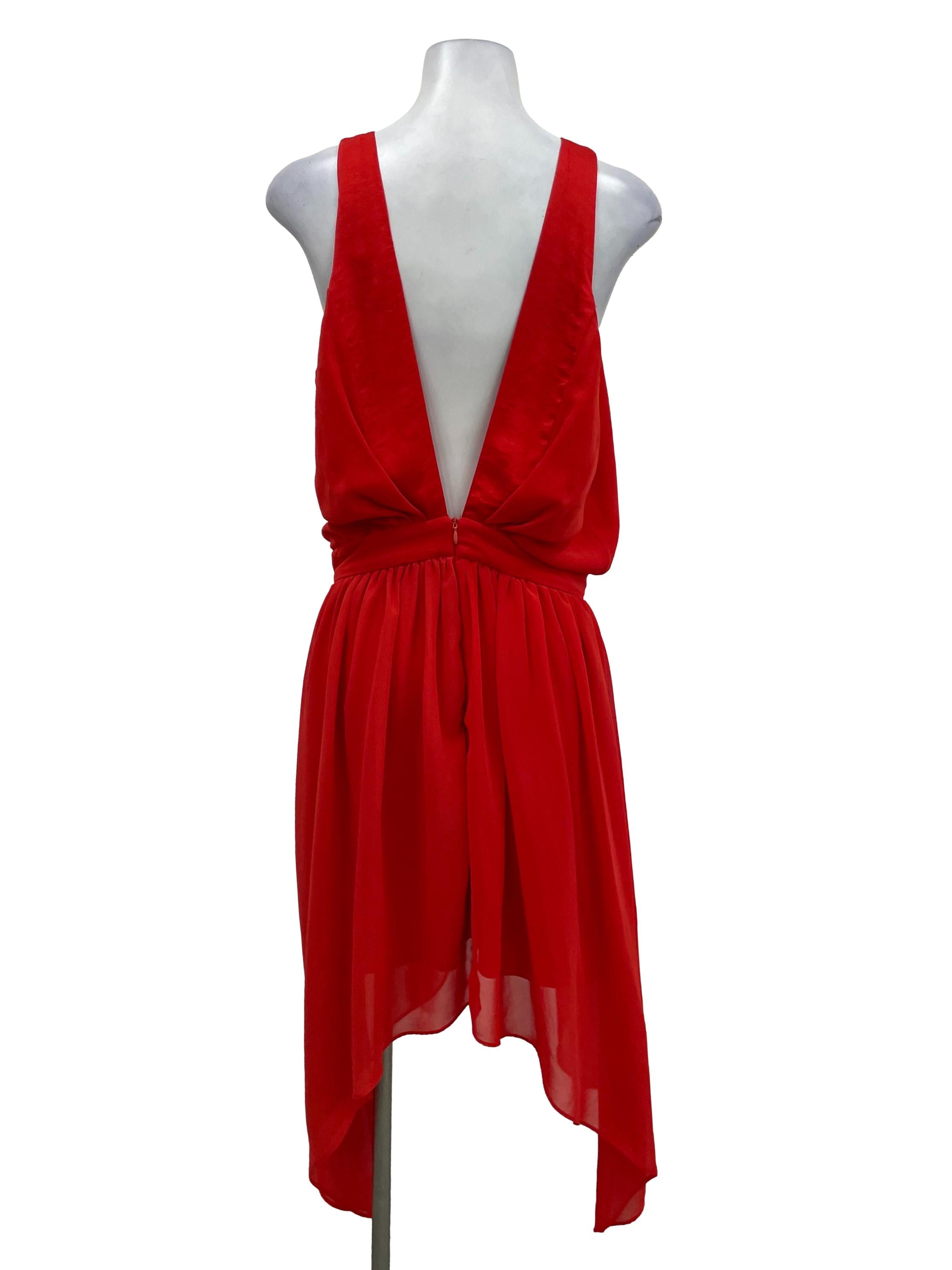 Red Pleated Low Back Dress