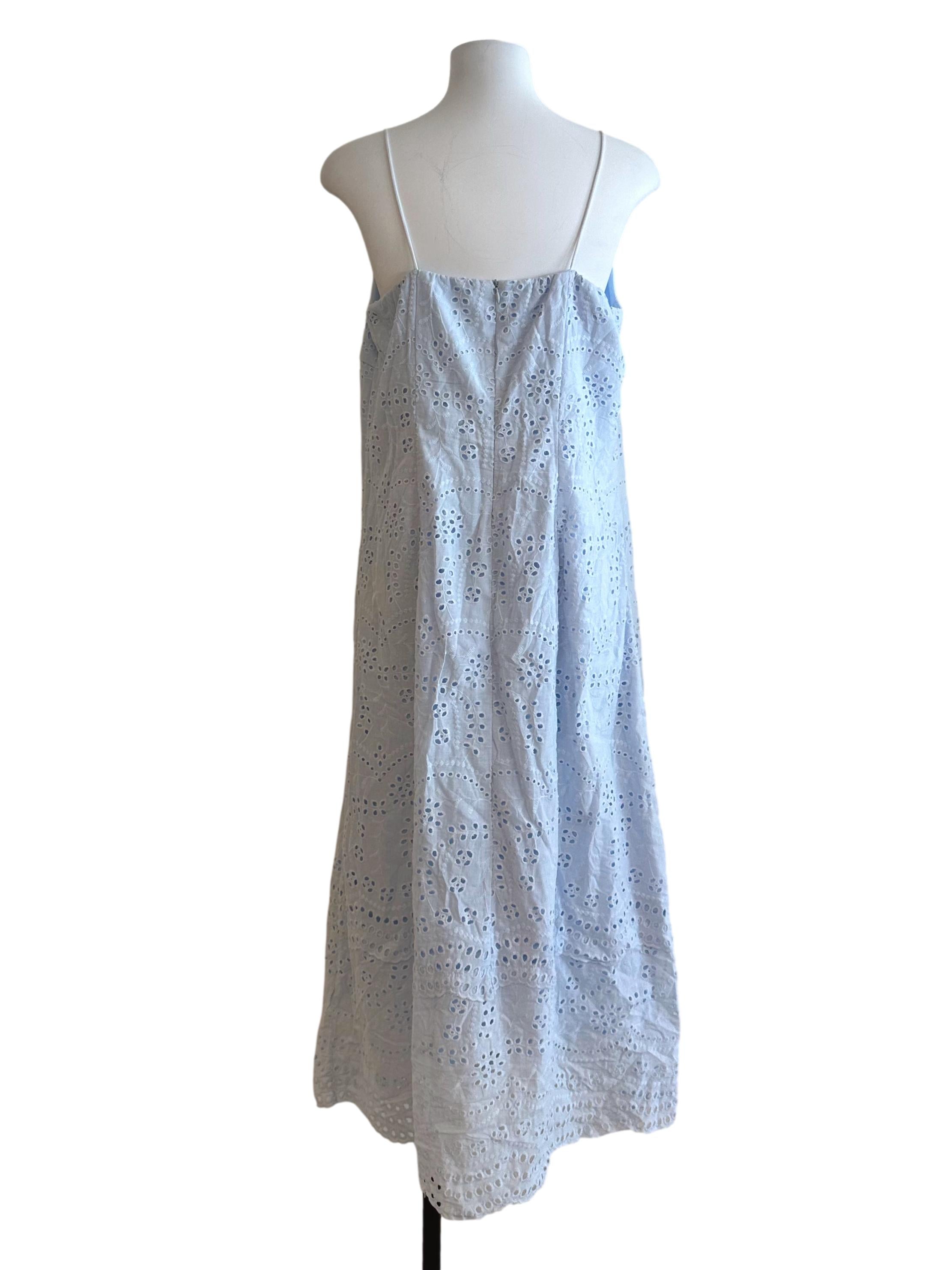 Light Blue Eyelet Embroidery V Neck Dress