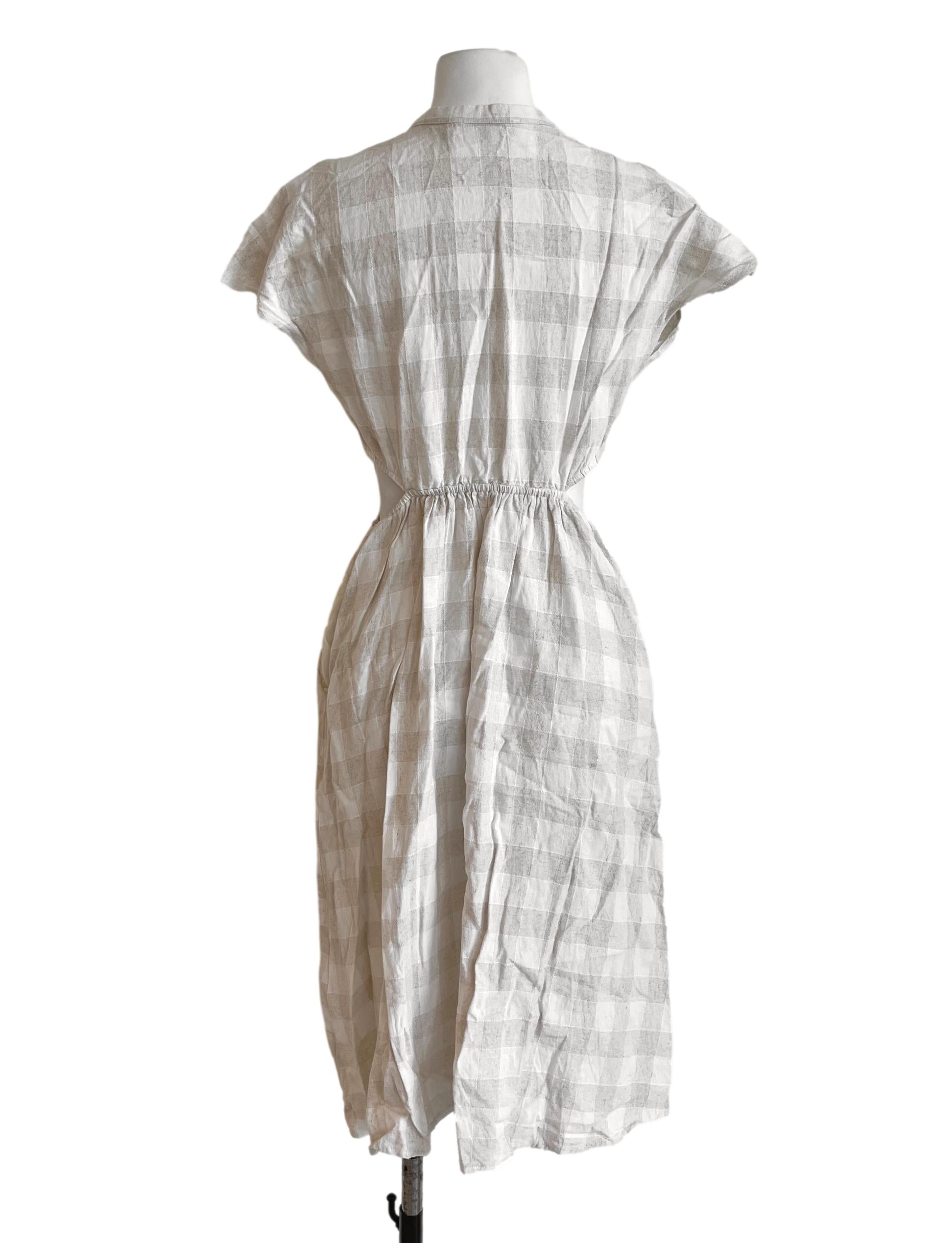 Linen Beige Checked Dress LB