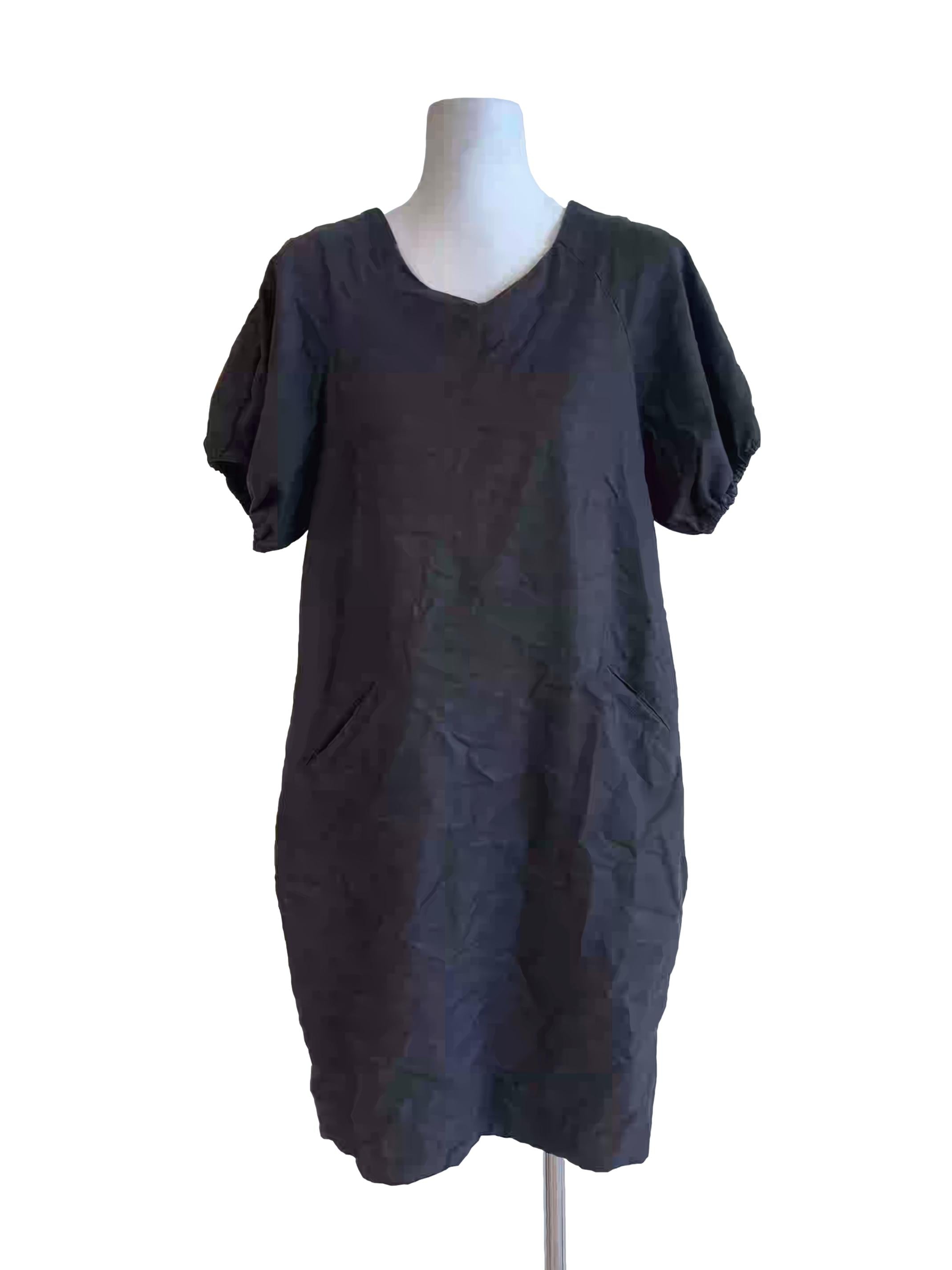 Jet Black Cotton Shift Dress