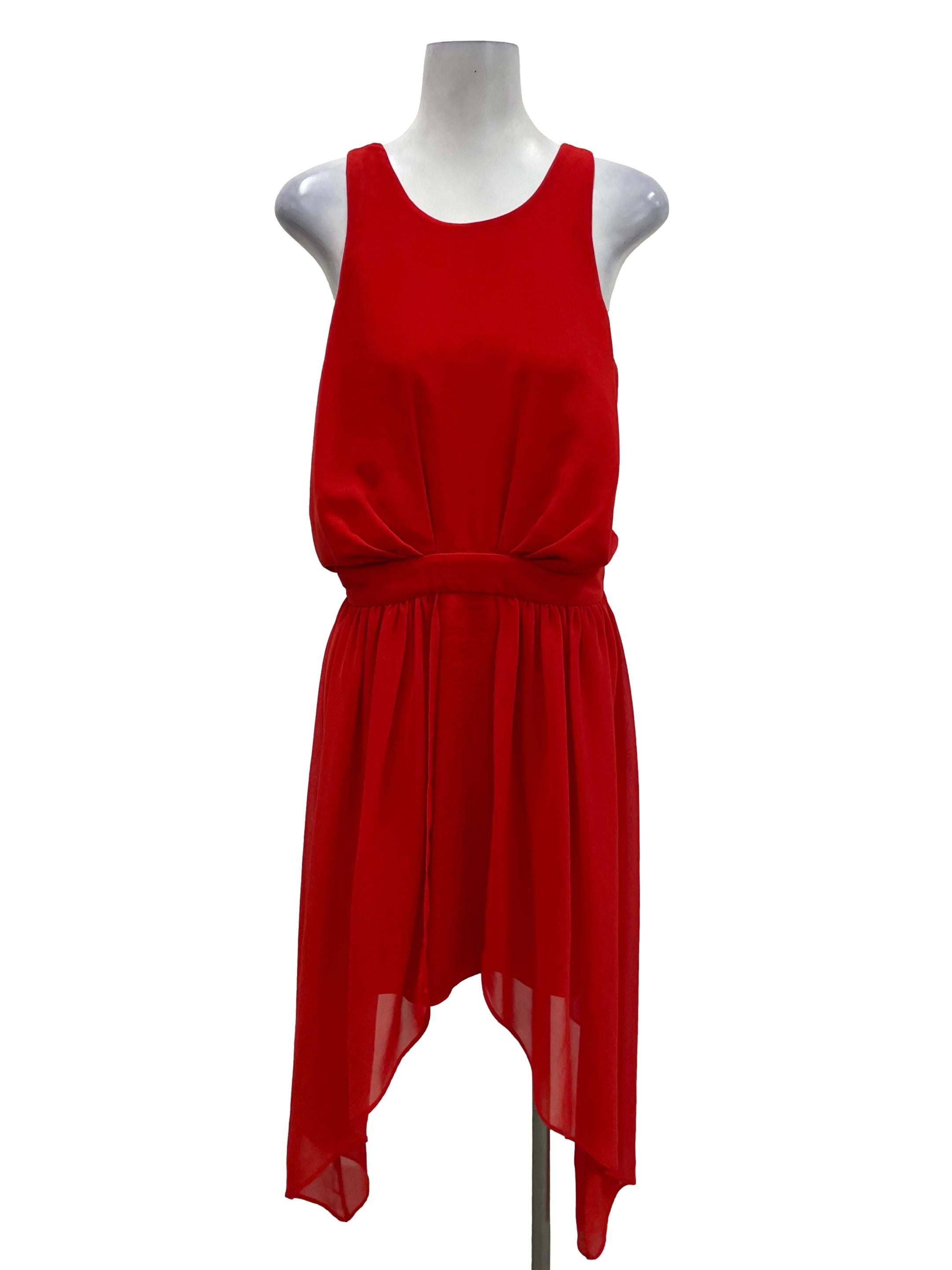 Red Pleated Low Back Dress