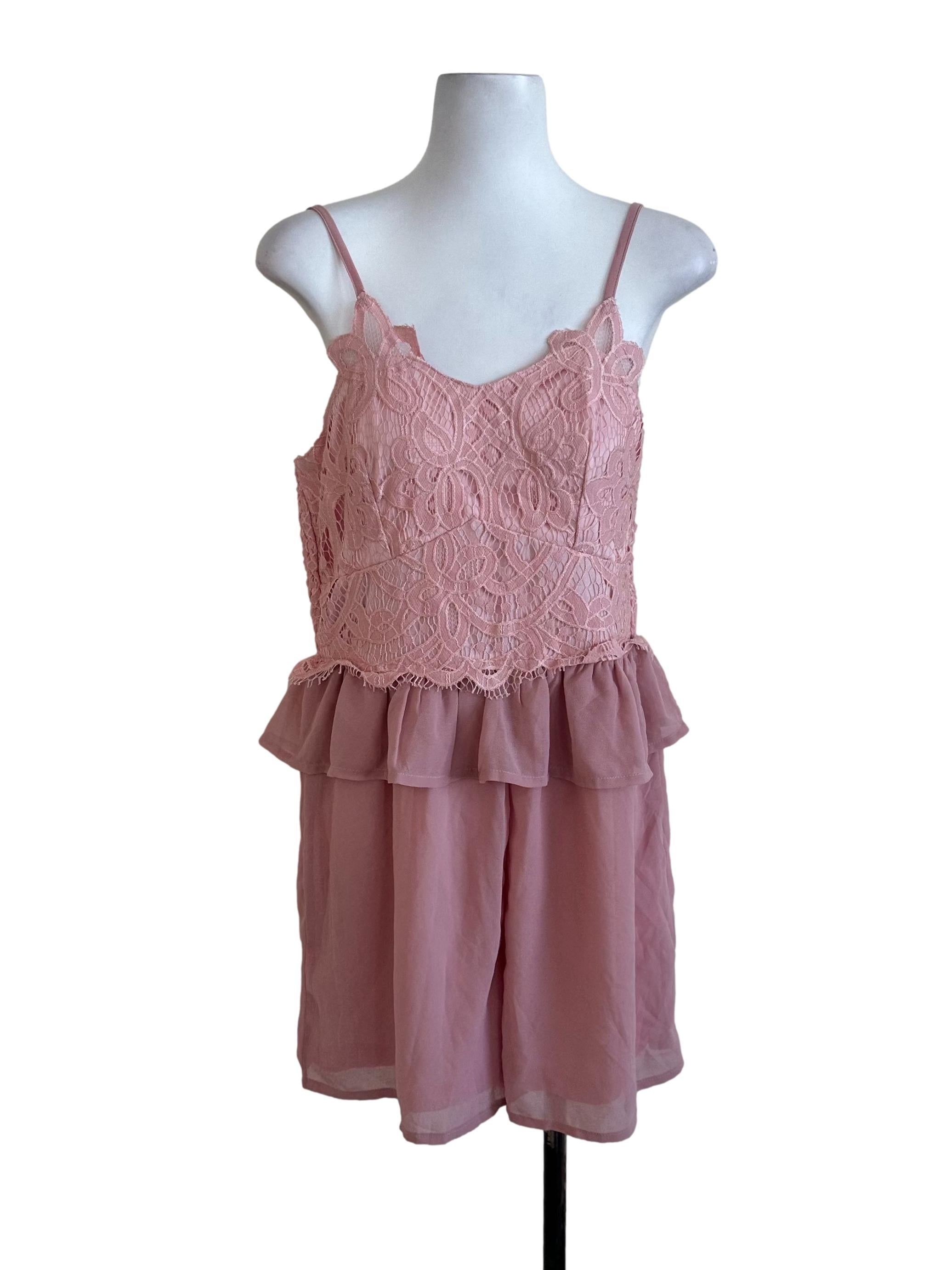 Dusty Pink Lace Ruffle Rompers