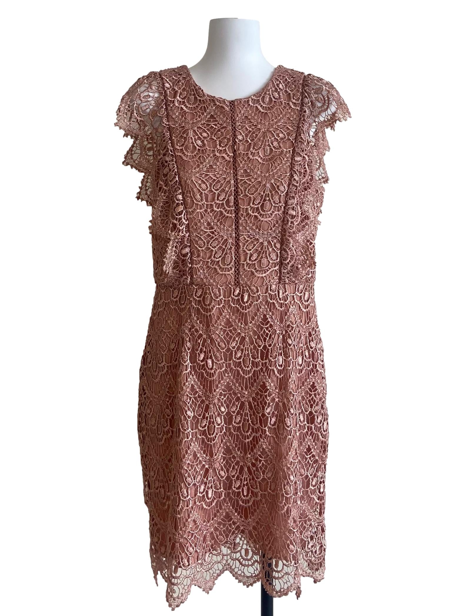 Salmon Pink Floral Lace Shift Dress