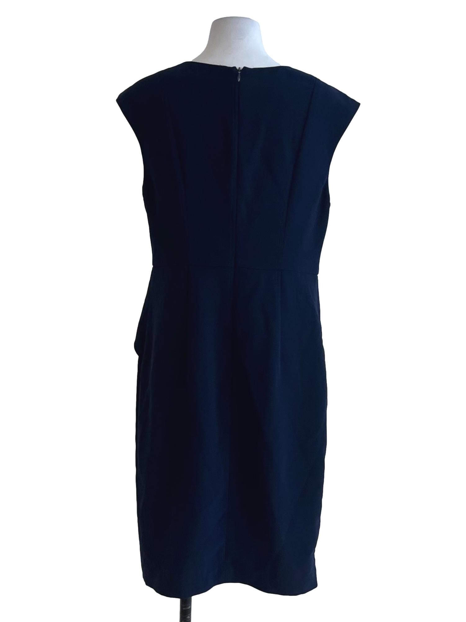Navy Blue Jewel Neckline A-Line Dress