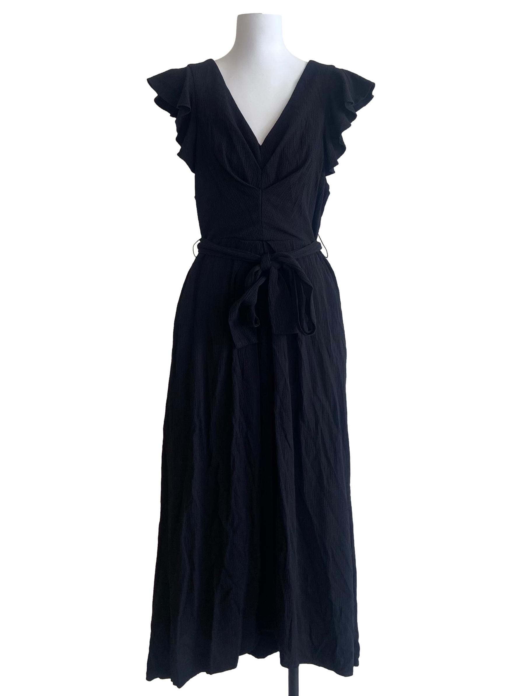 Black Ruffled Slit Empire Dress