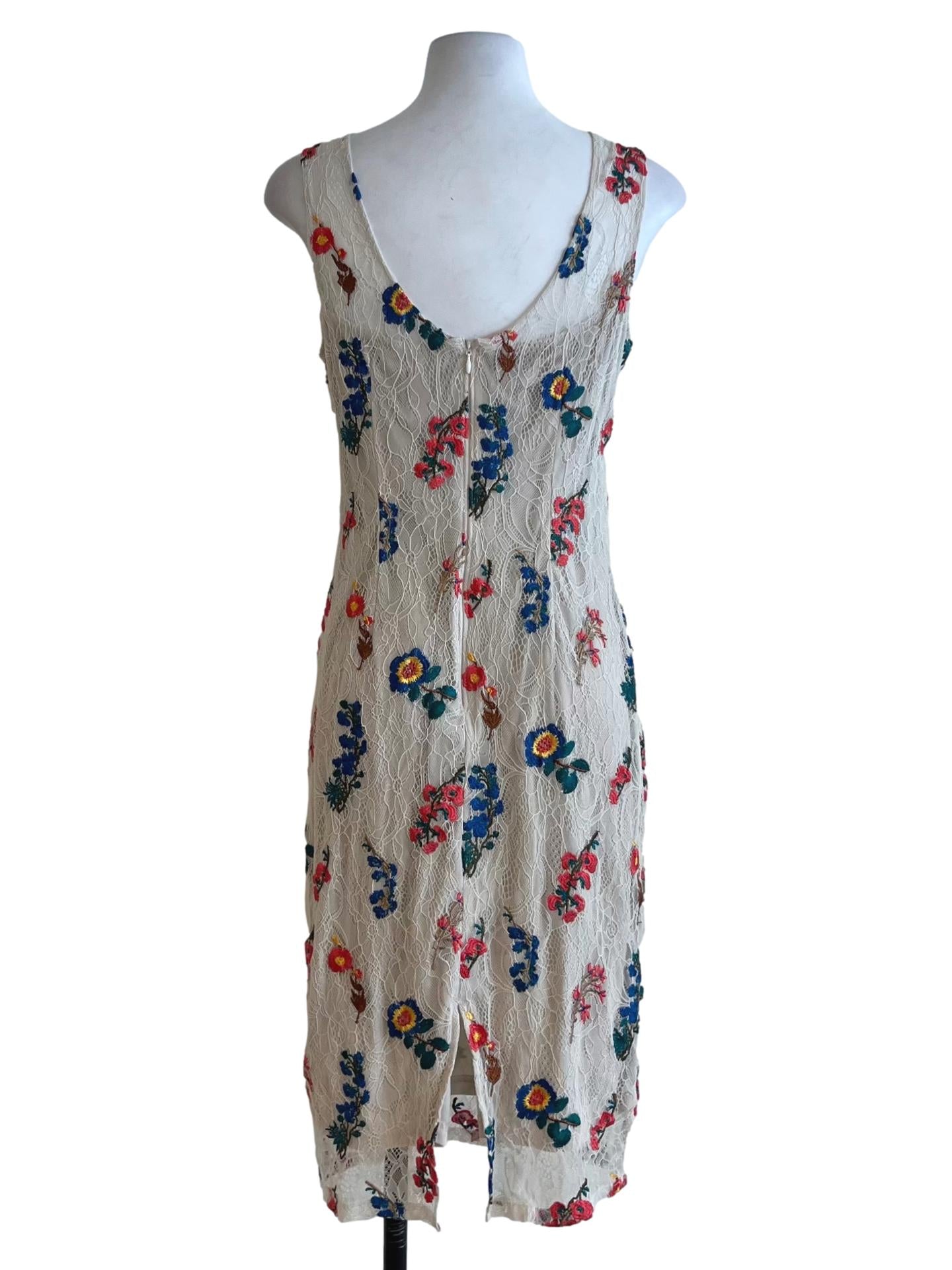 Cream Beige Floral Lace A-Line Dress
