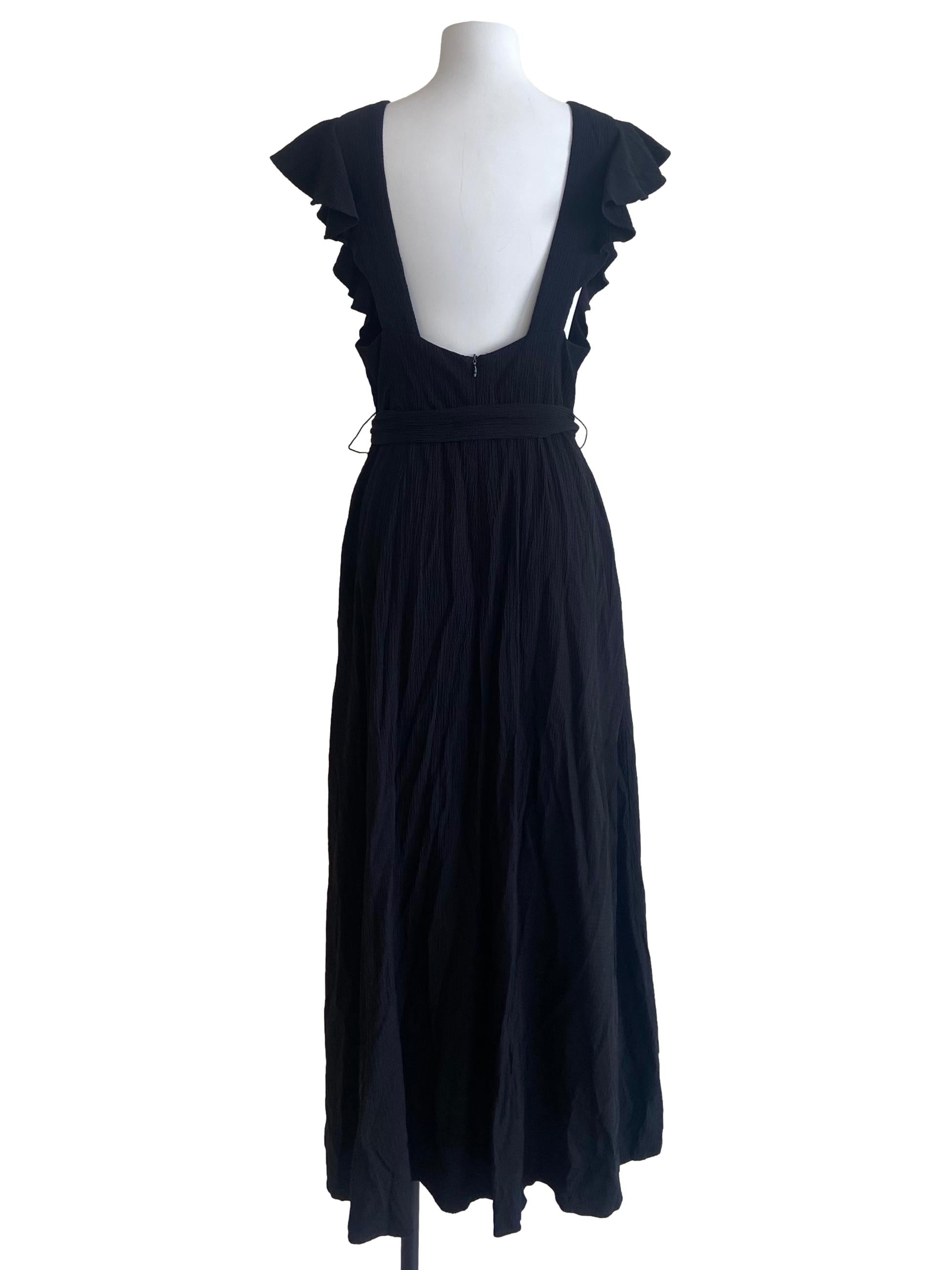 Black Ruffled Slit Empire Dress