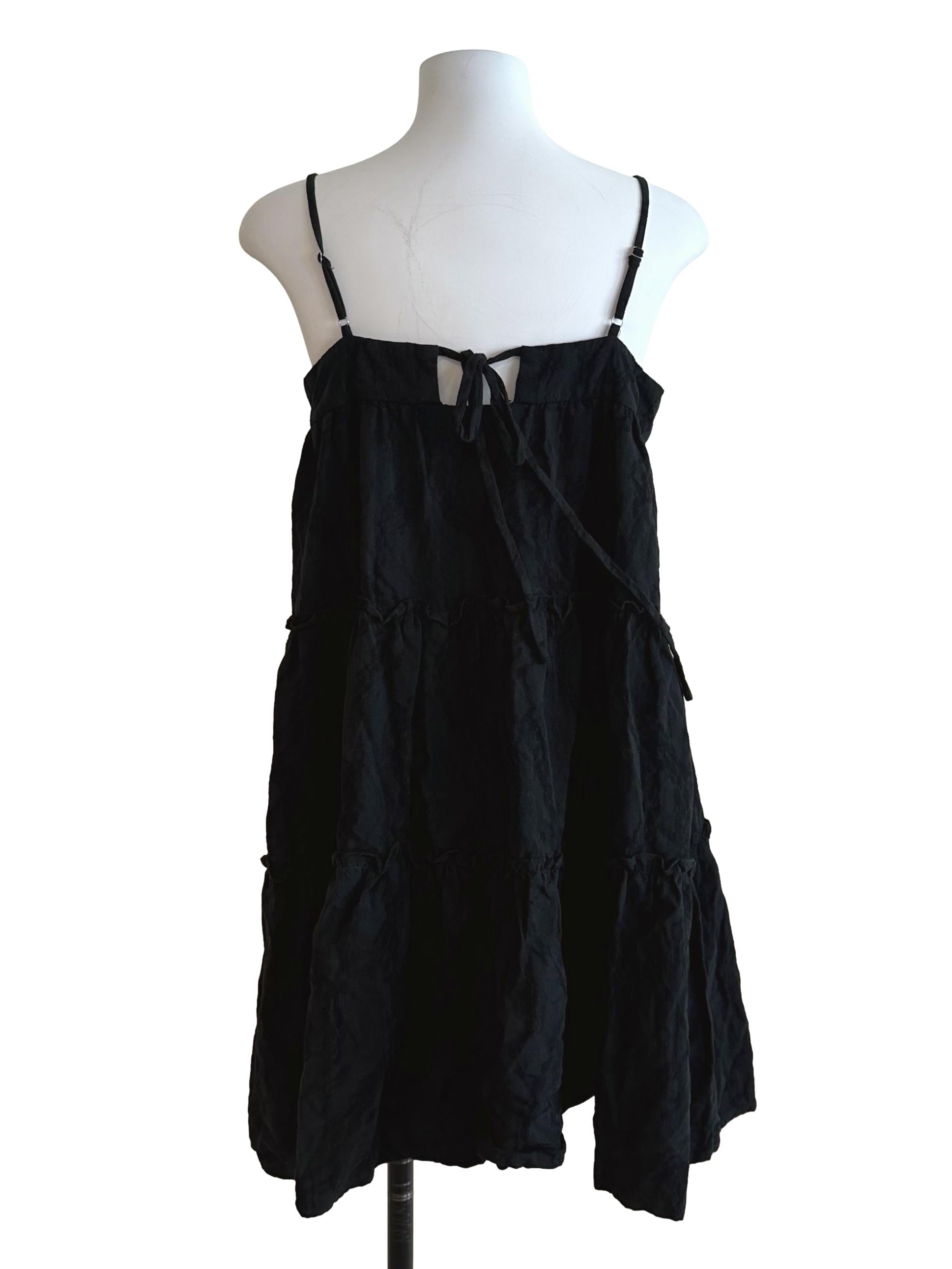 Onyx Black Spaghetti Strap Textured Babydoll Dress LB