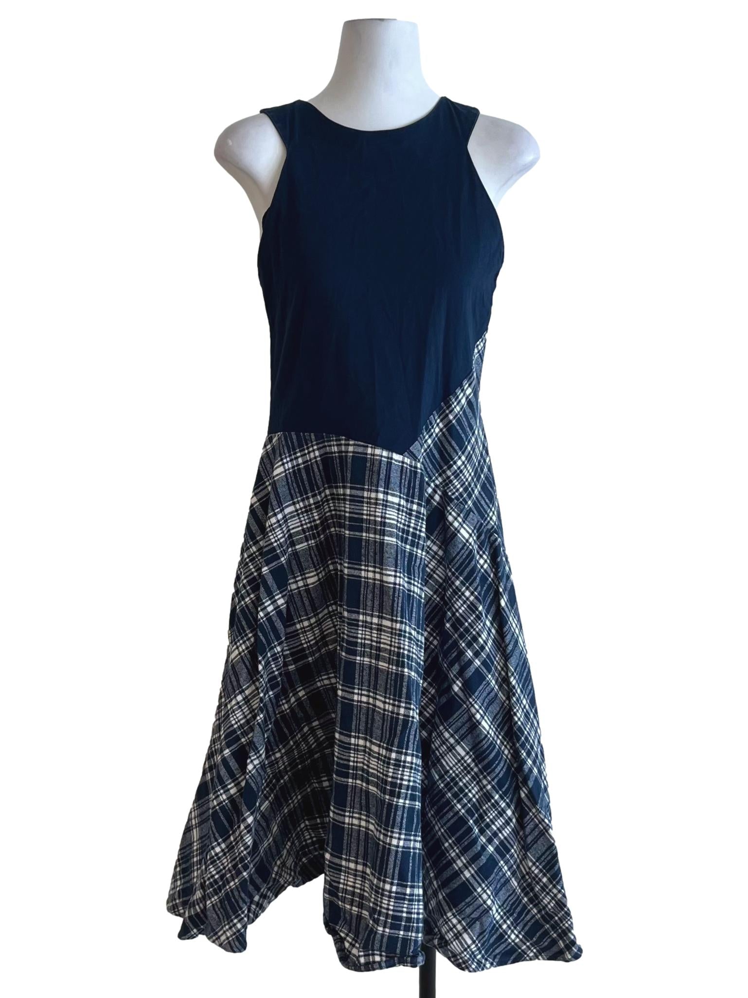 Navy Blue Jewel Neckline A-Line Dress