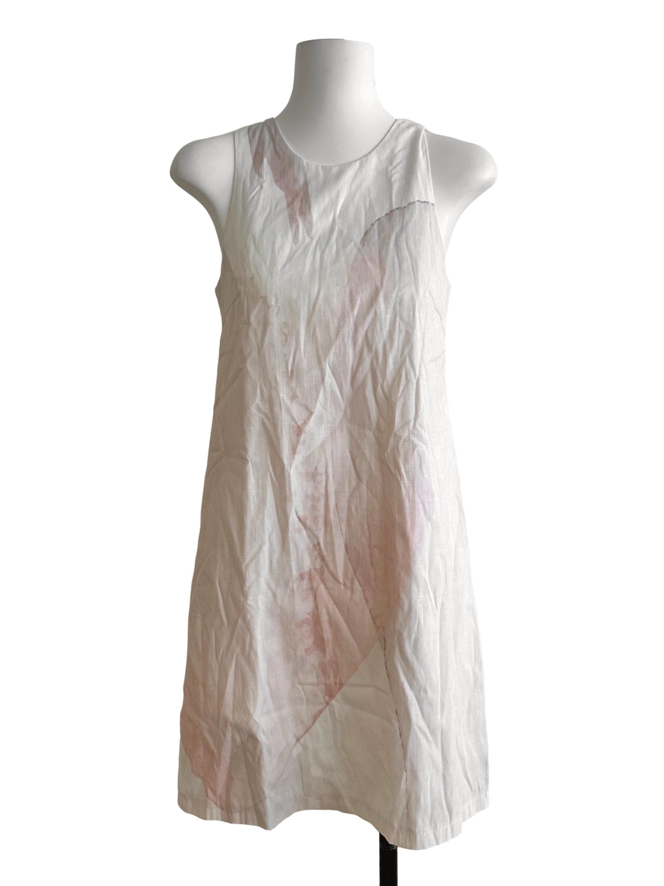 Pink White Pattern Round Neck Dress