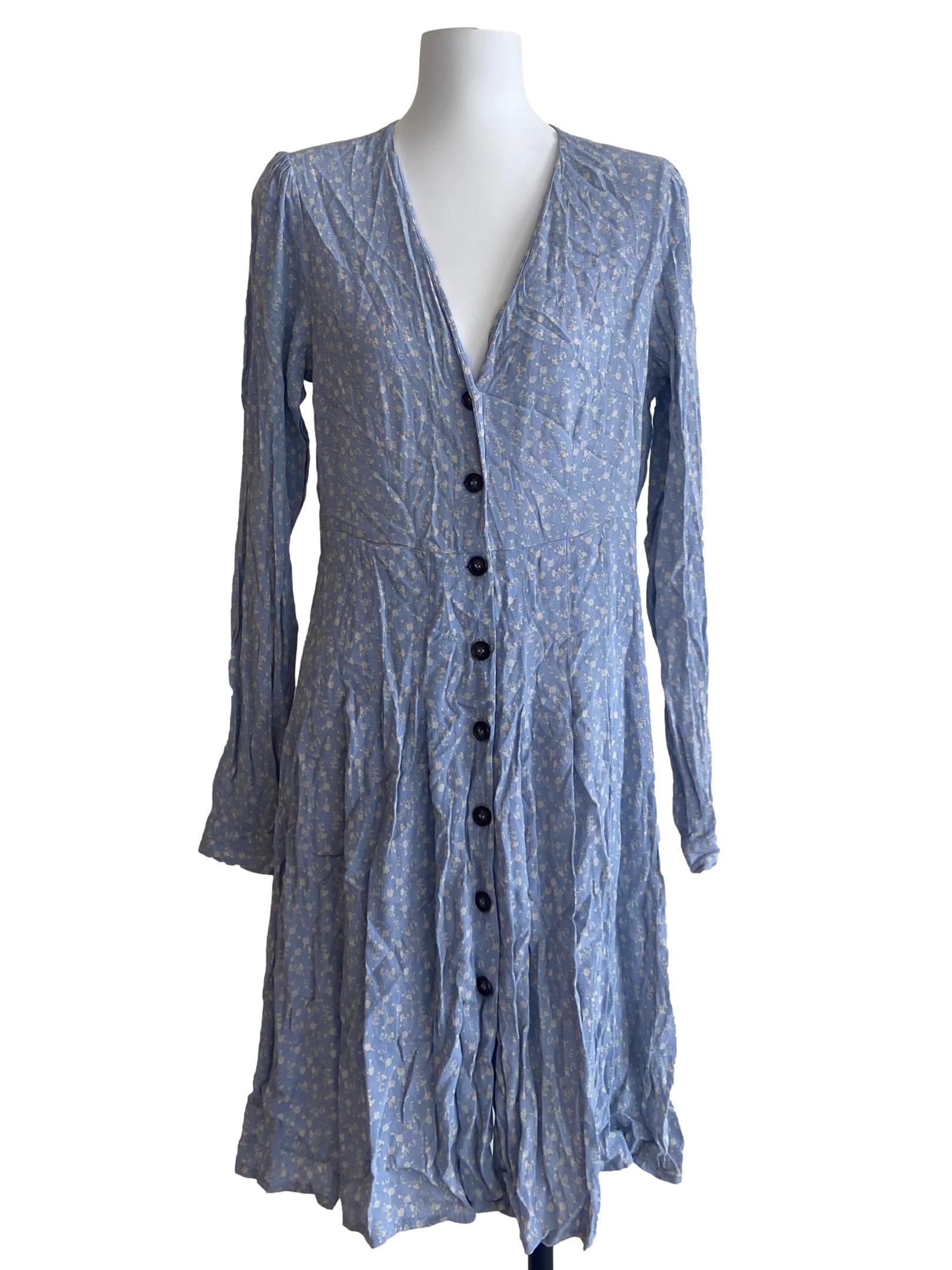 Blue & White Floral Button Down Shirt Dress