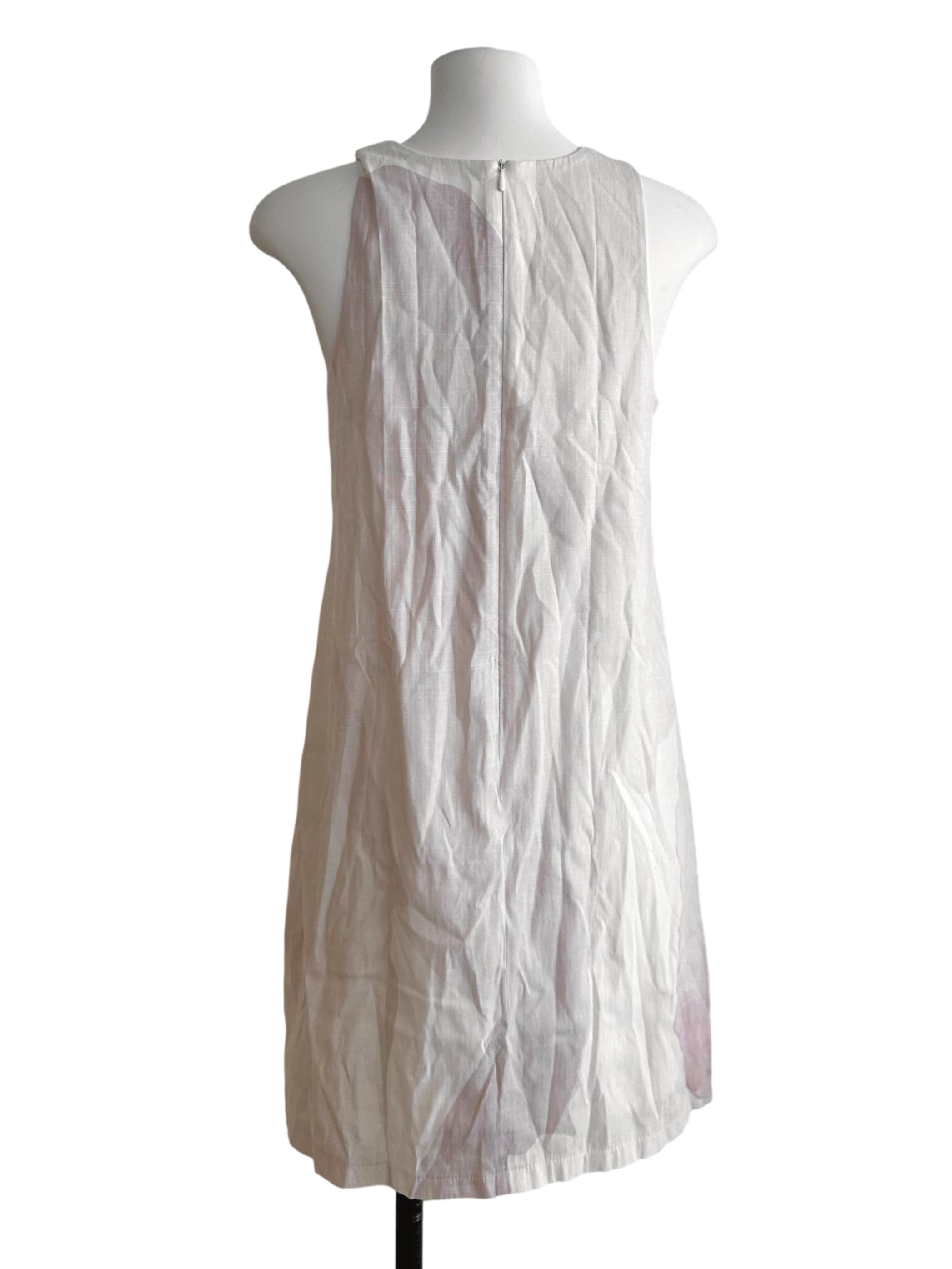 Pink White Pattern Round Neck Dress