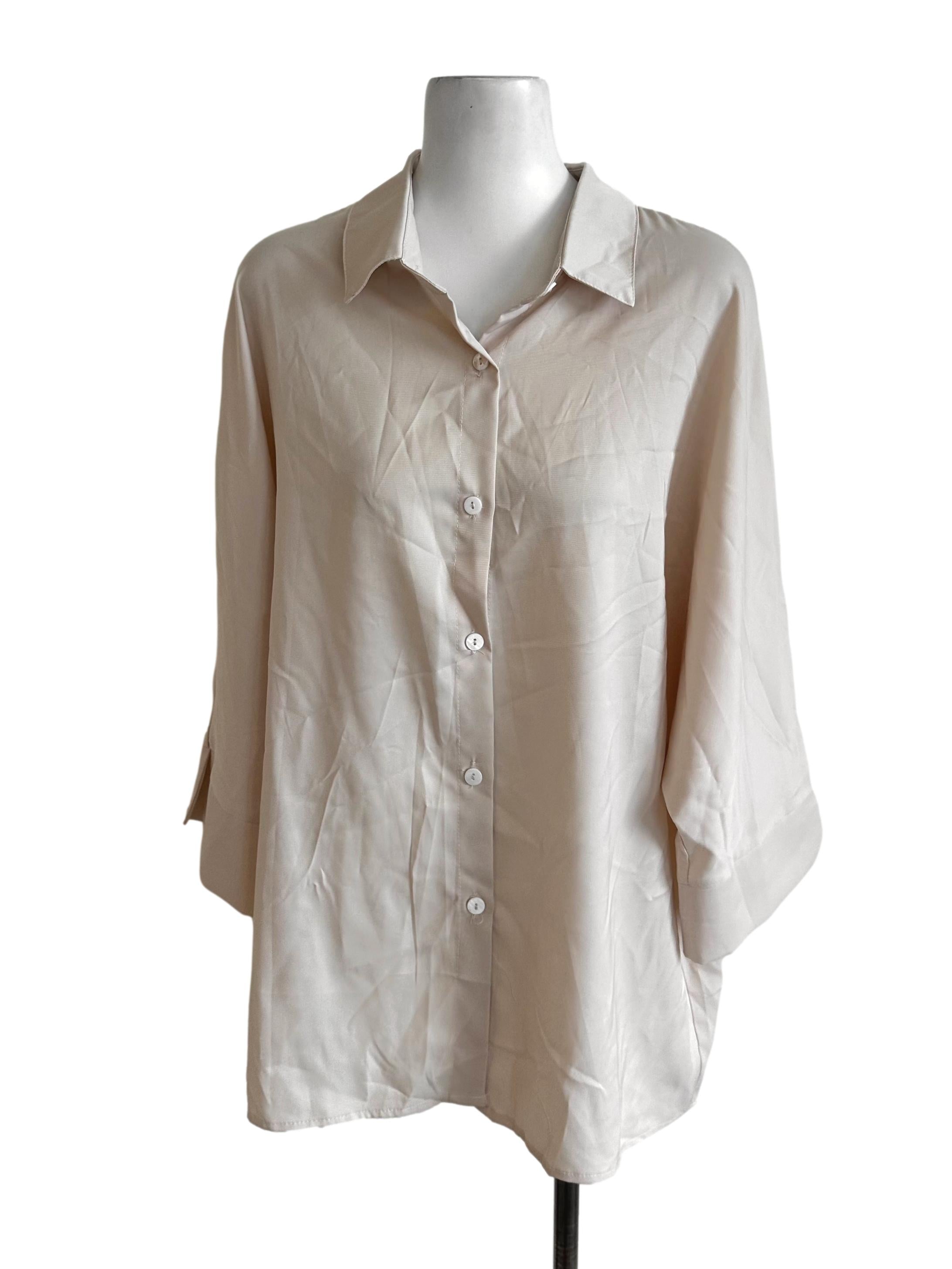 Light Beige Collar Long Sleeve Batwing Top