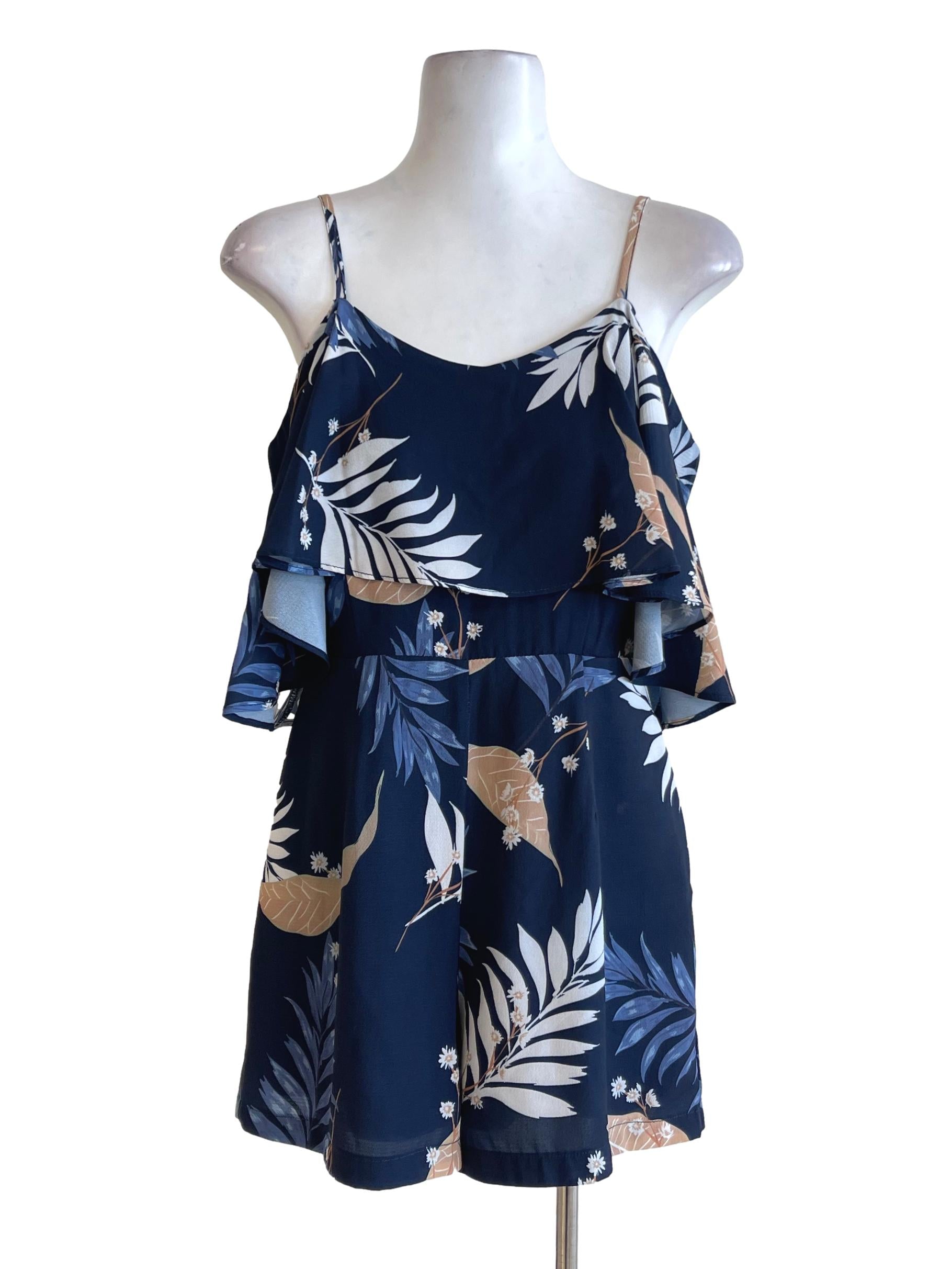 Summer Navy Blue Waterfall Bust Rompers