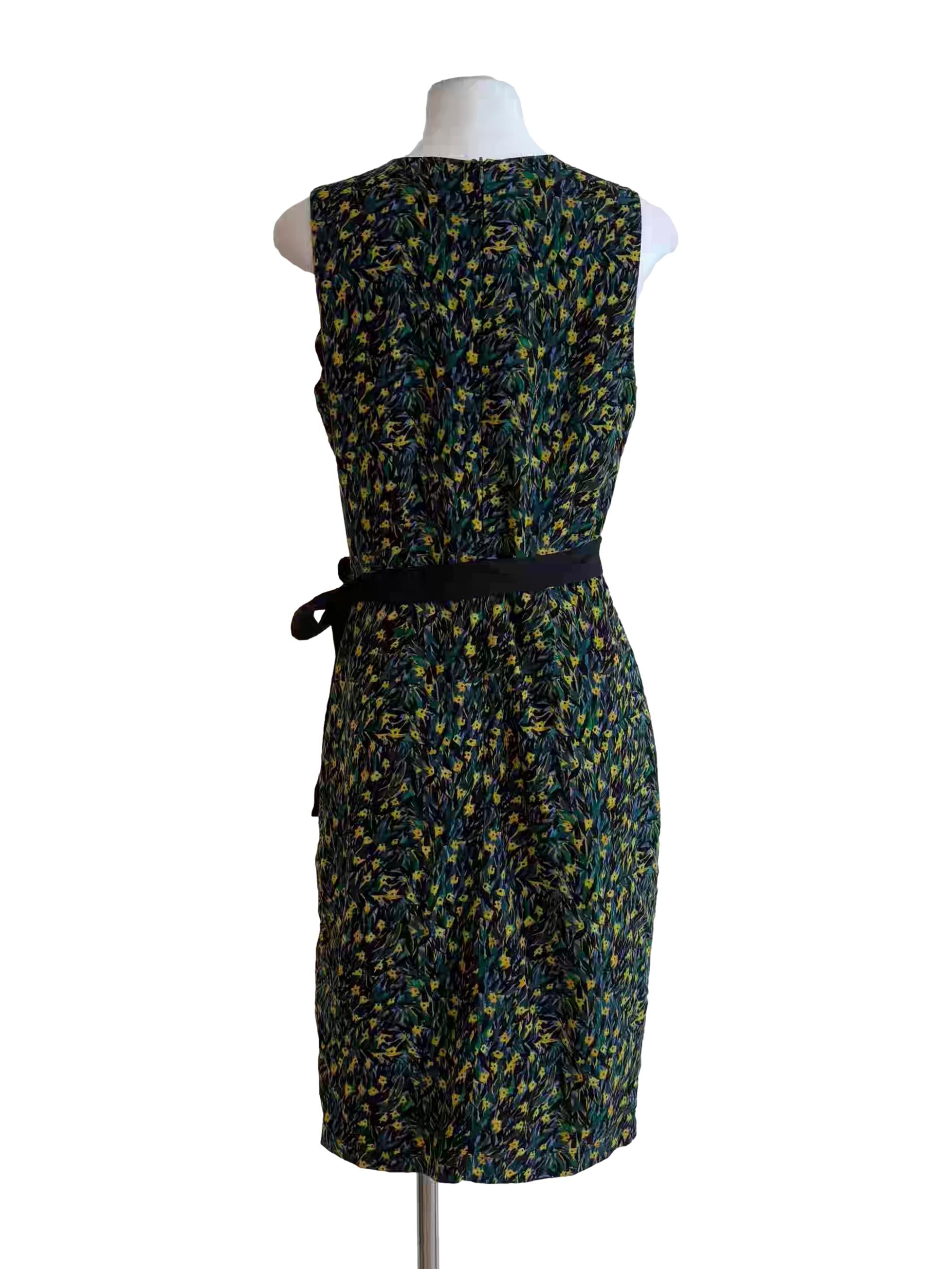 Forest Green Sleeveless Floral Pencil Dress