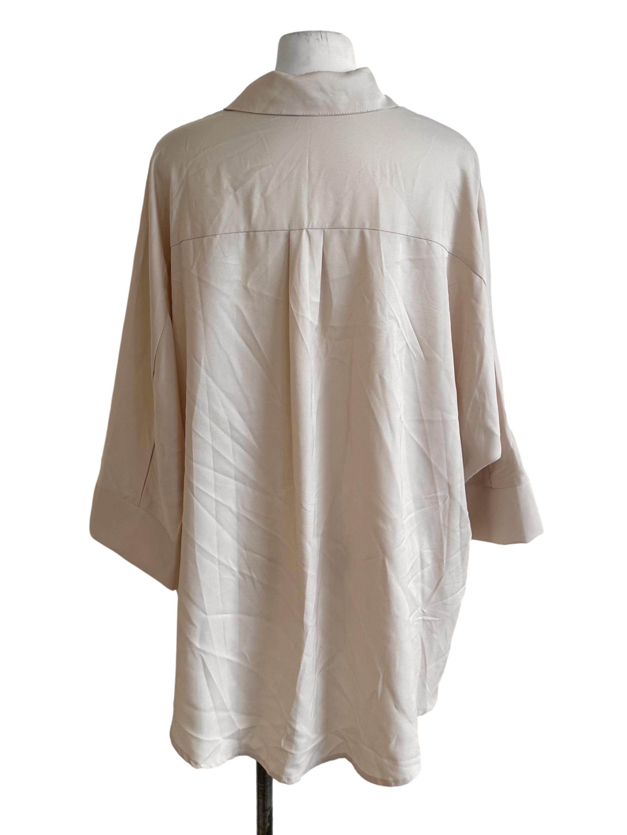 Light Beige Collar Long Sleeve Batwing Top