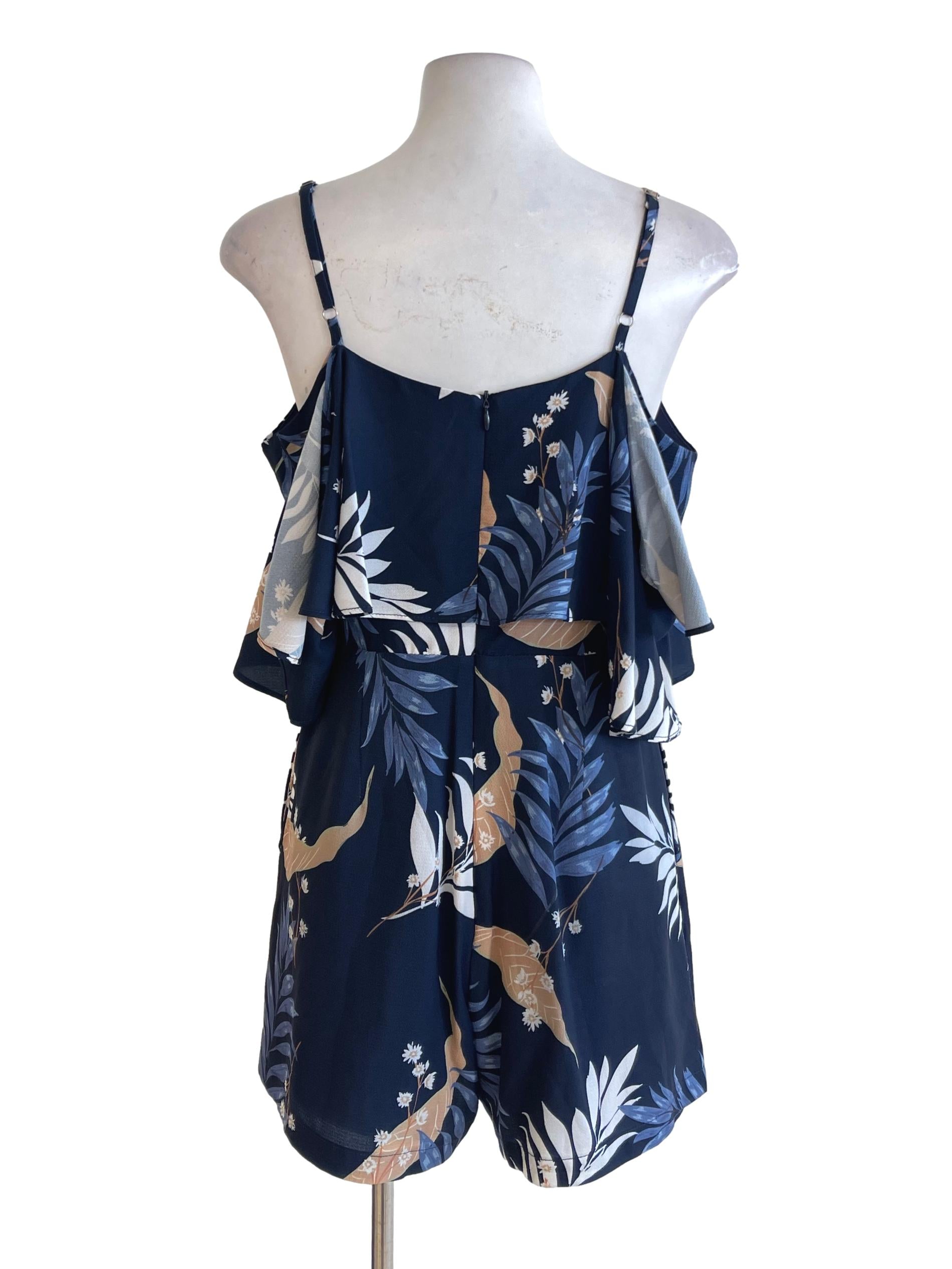Summer Navy Blue Waterfall Bust Rompers