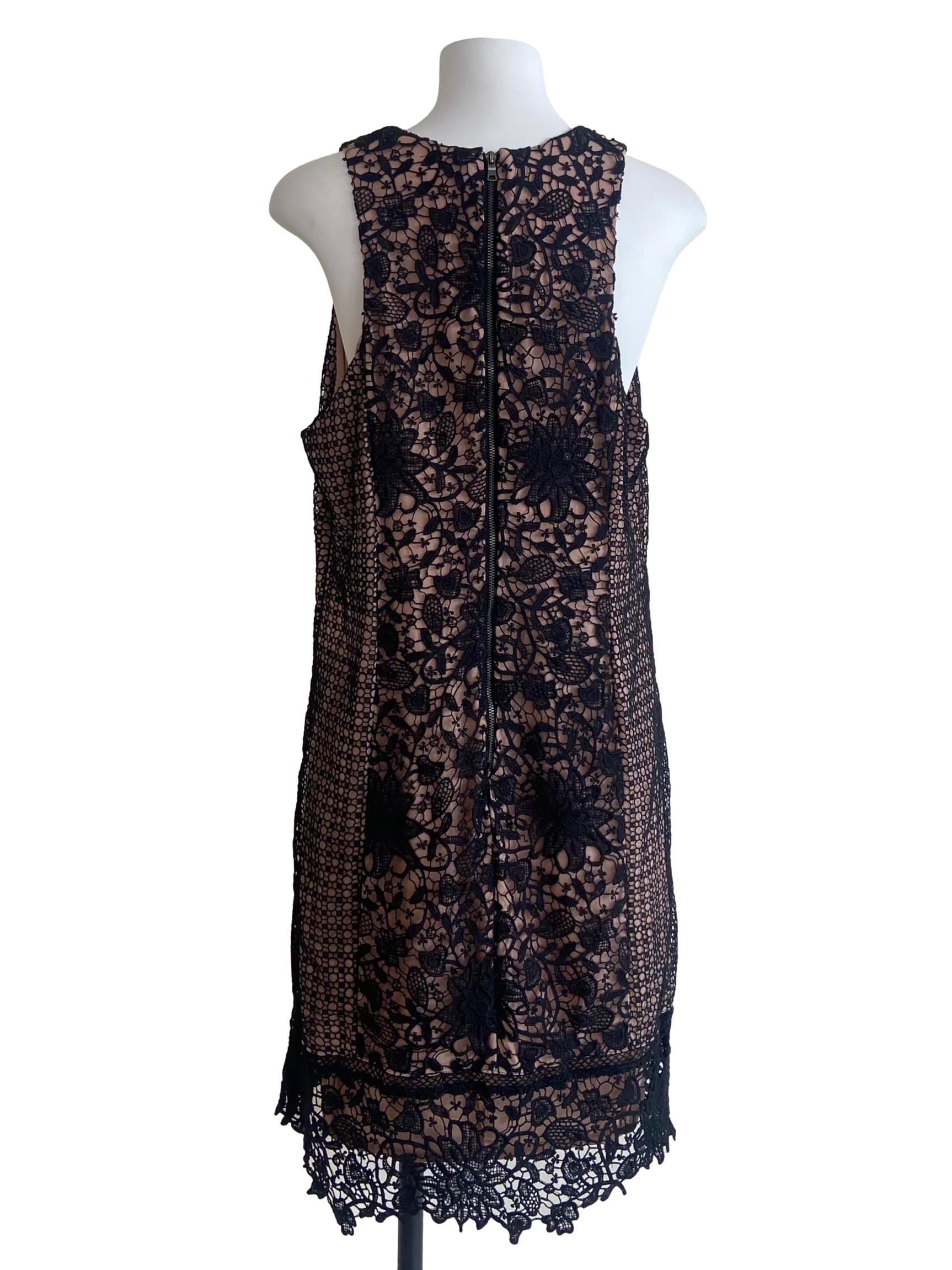 Bone Beige & Black Floral Lace Shift Dress