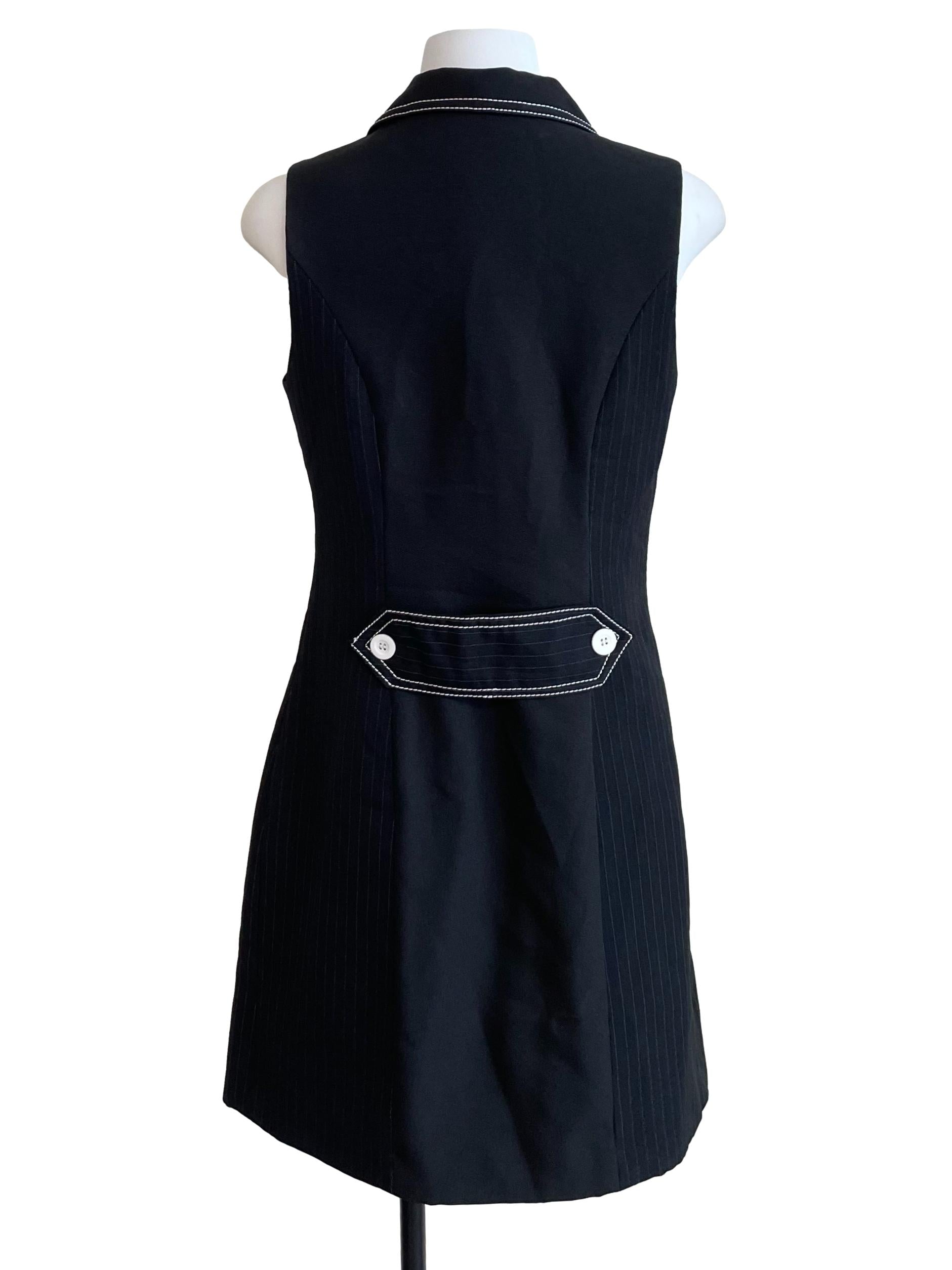 Black Pin Stripe Sleeveless Suit Dress