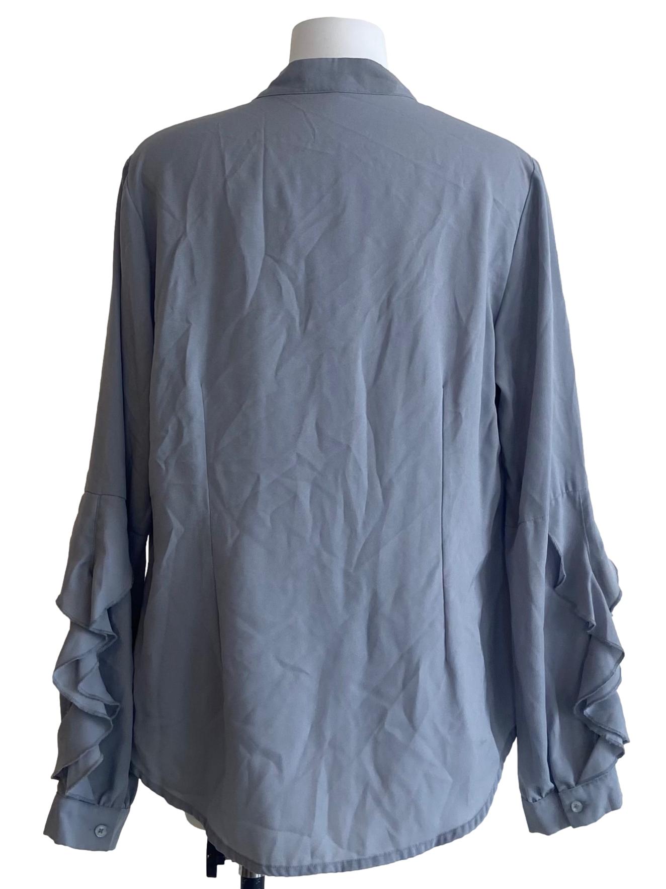 Blue Button Down Ruffled Blouse