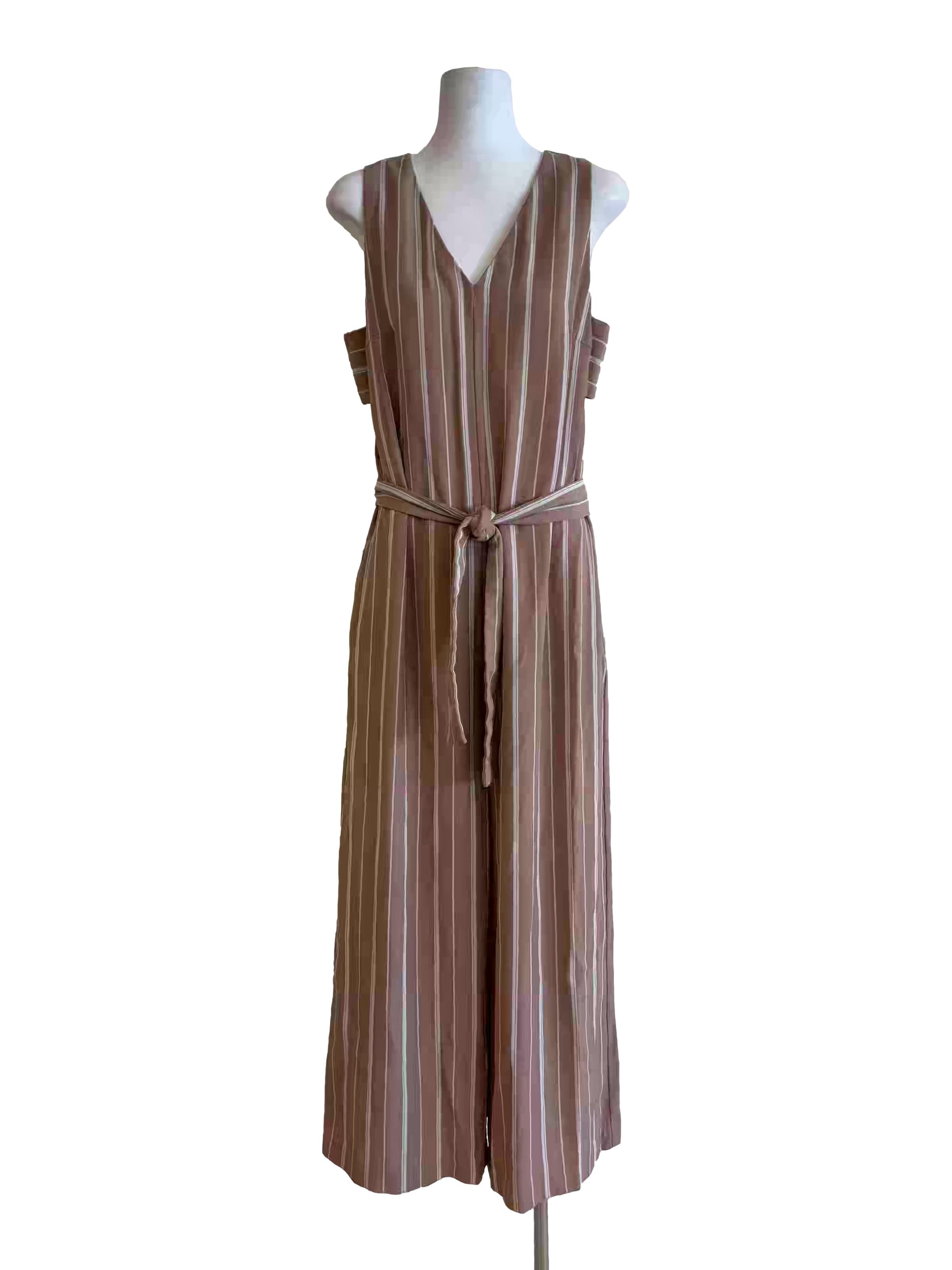 Cashmere Brown Striped Sleeveless Jumpsuit