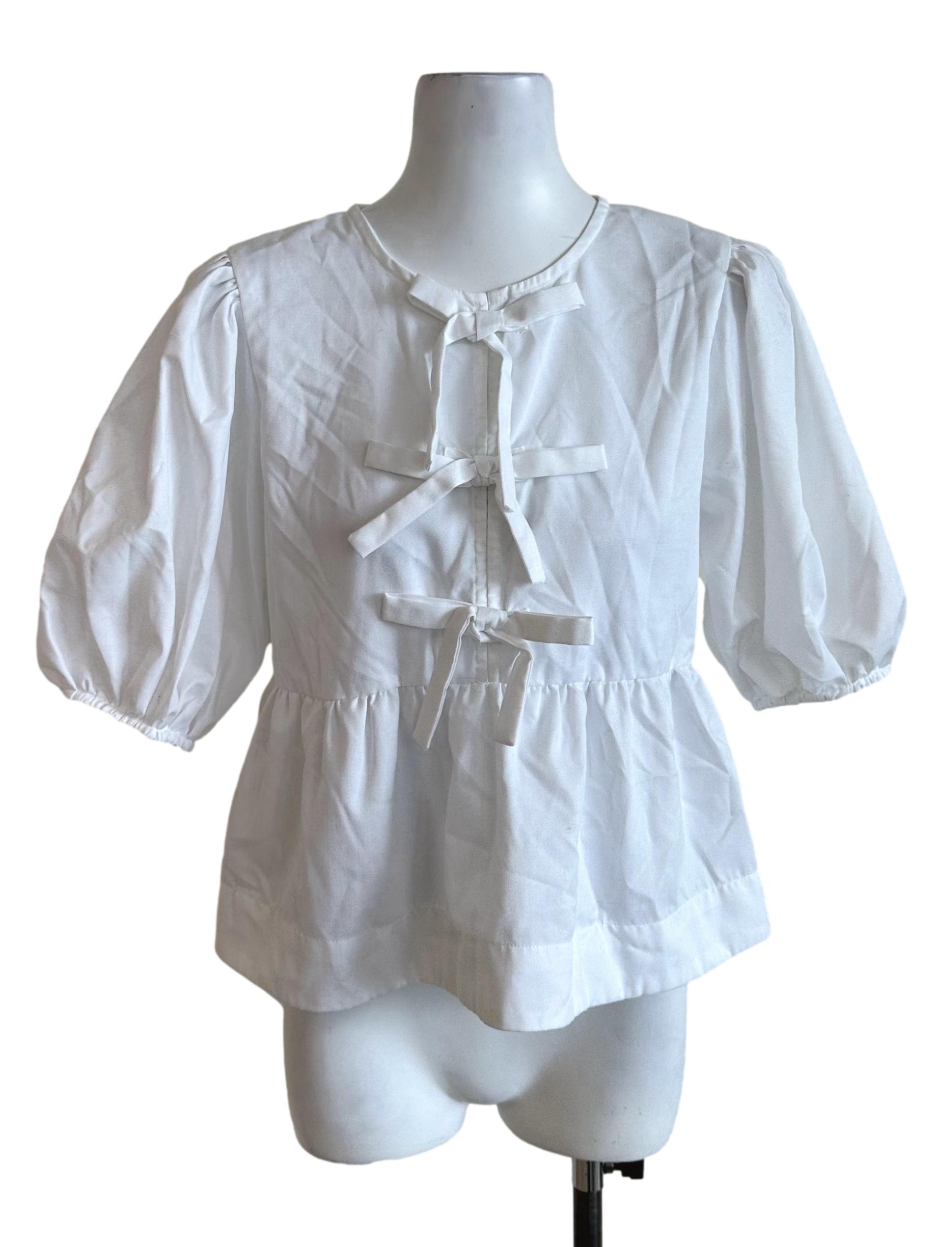 Pure White Ribbon Peplum Top