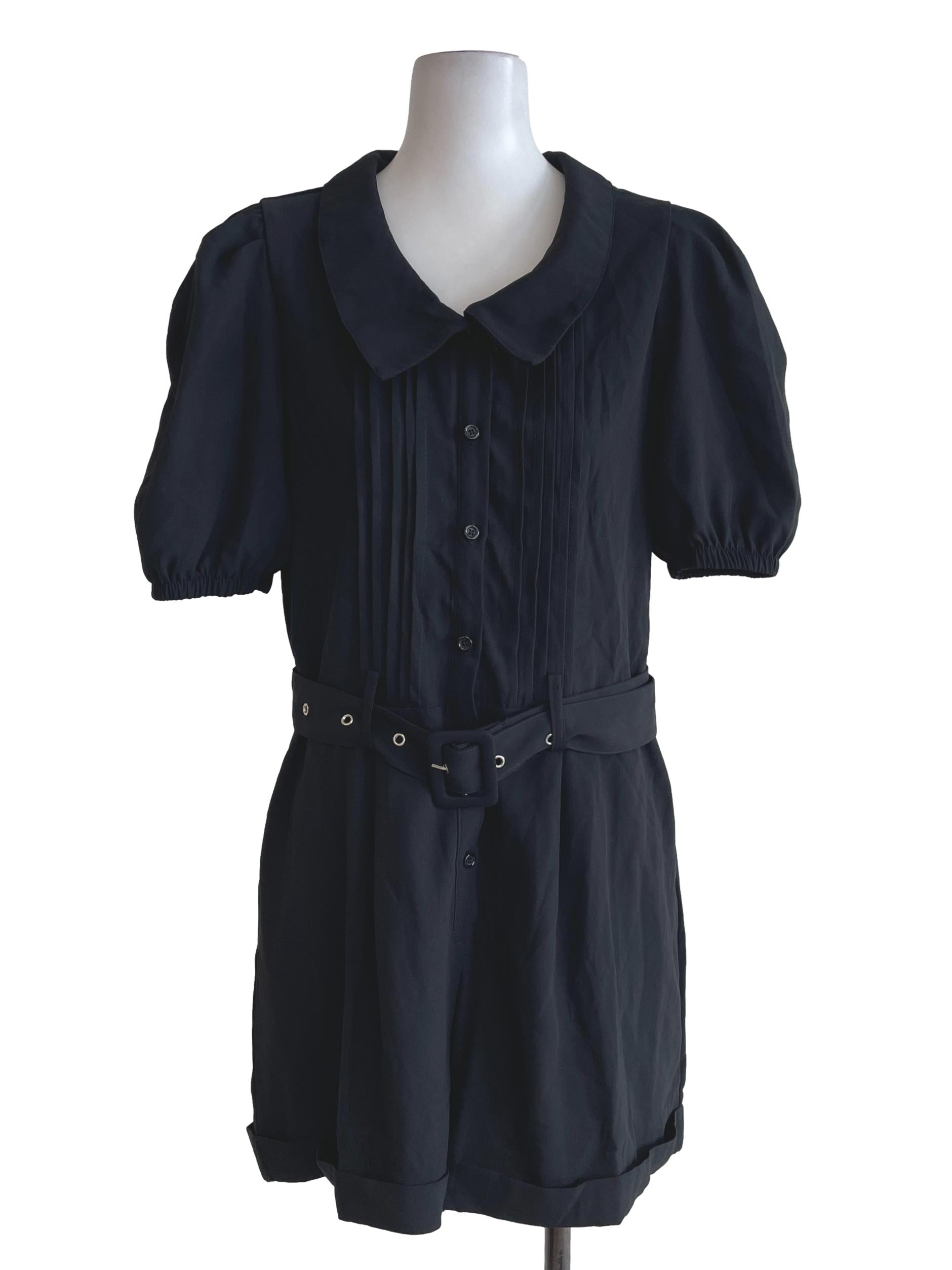 Black Plain Puffed Sleeves Romper