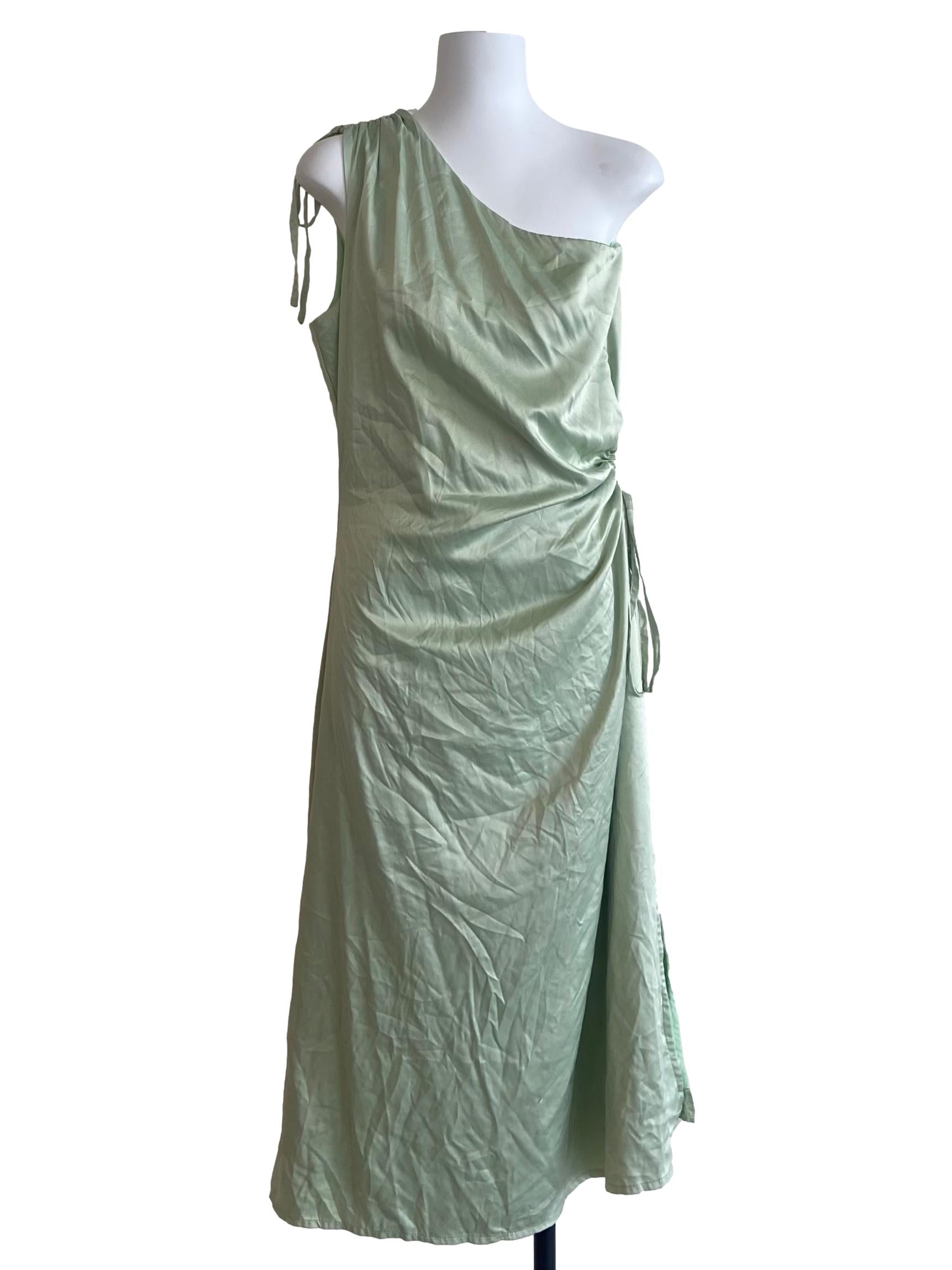 Green Asymmetric Slit Slip Dress