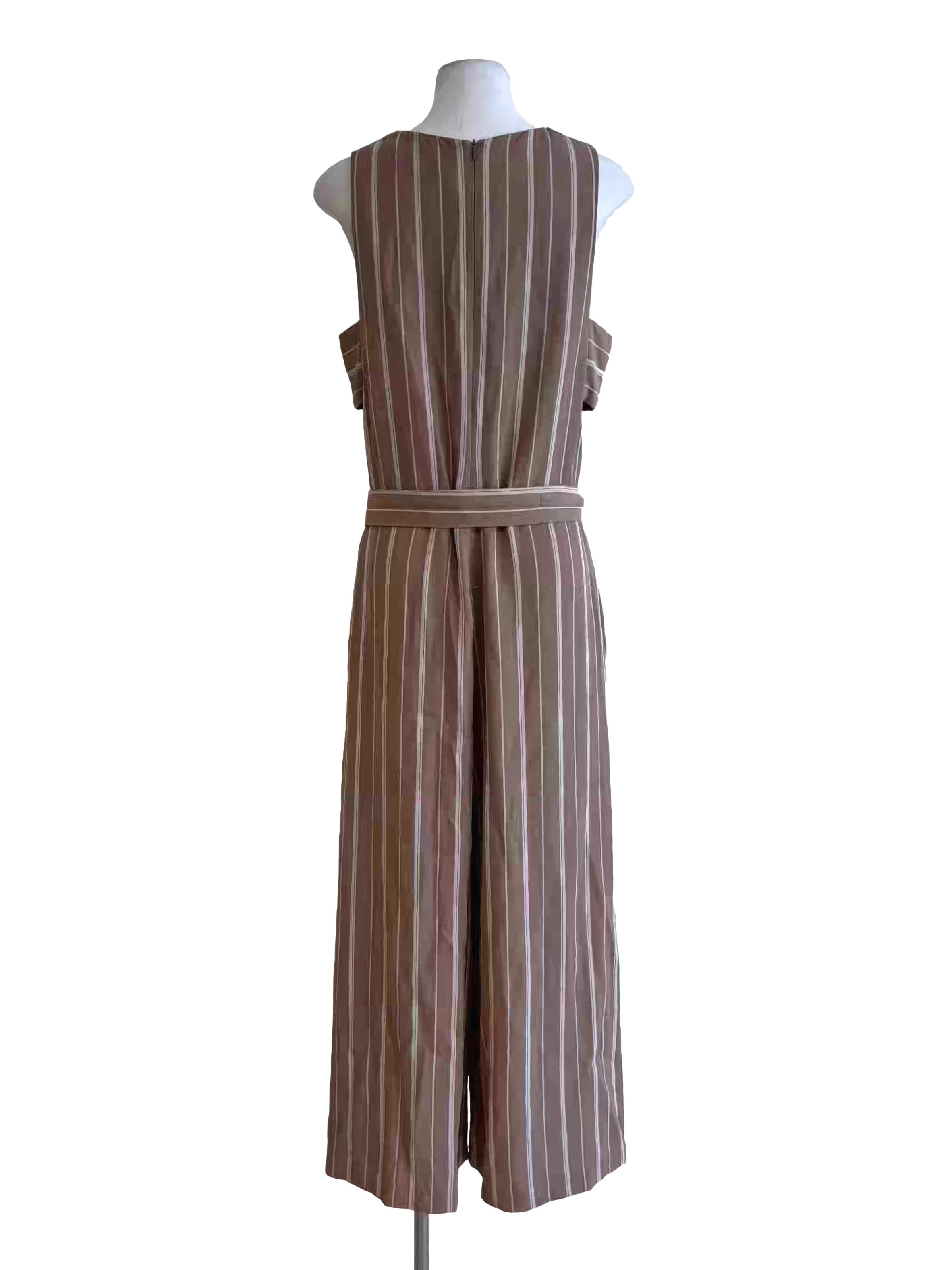 Cashmere Brown Striped Sleeveless Jumpsuit