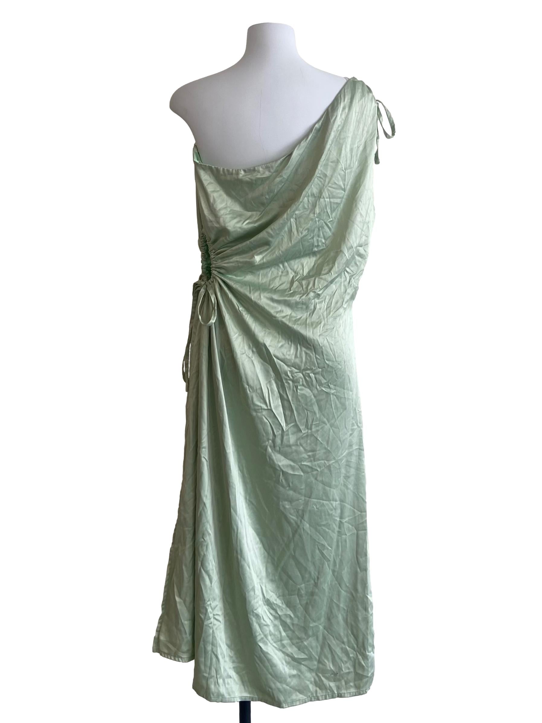 Green Asymmetric Slit Slip Dress