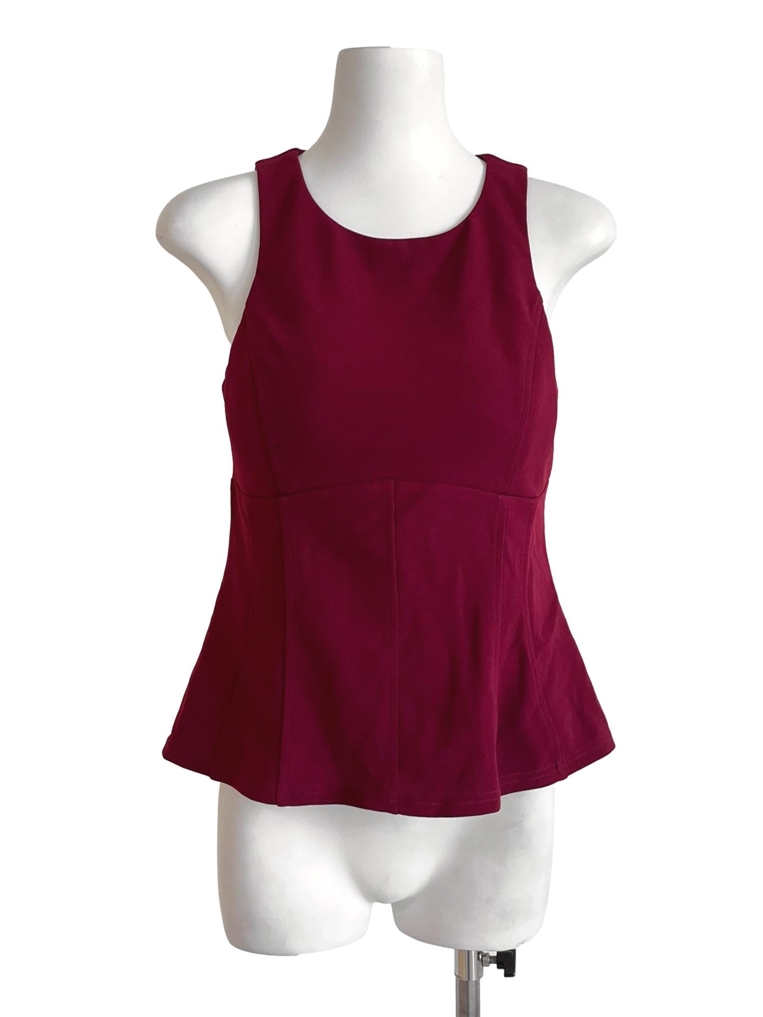 Berry Red Sleeveless Peplum Tops