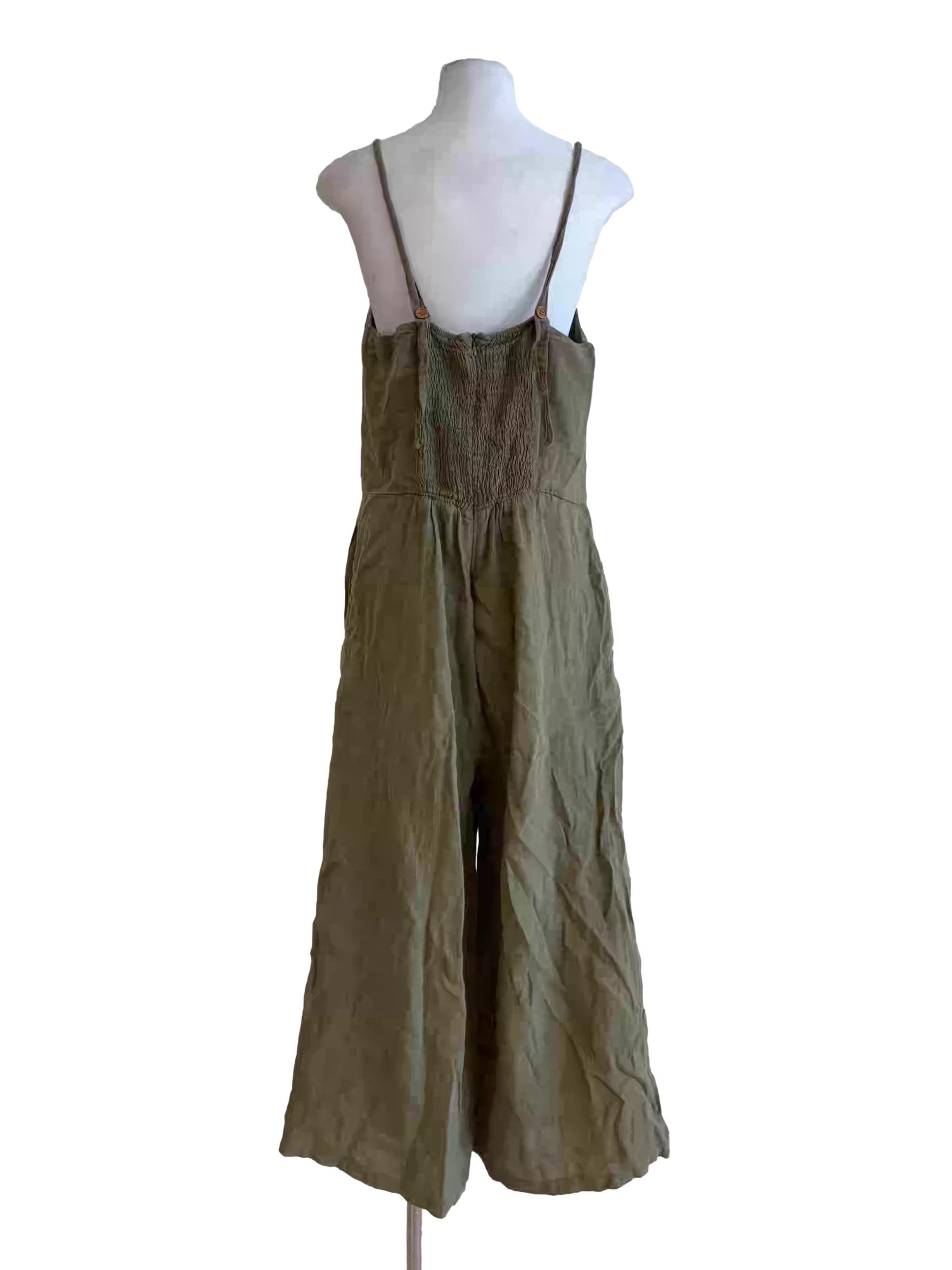 Moss Green Linen Camisole Jumpsuit