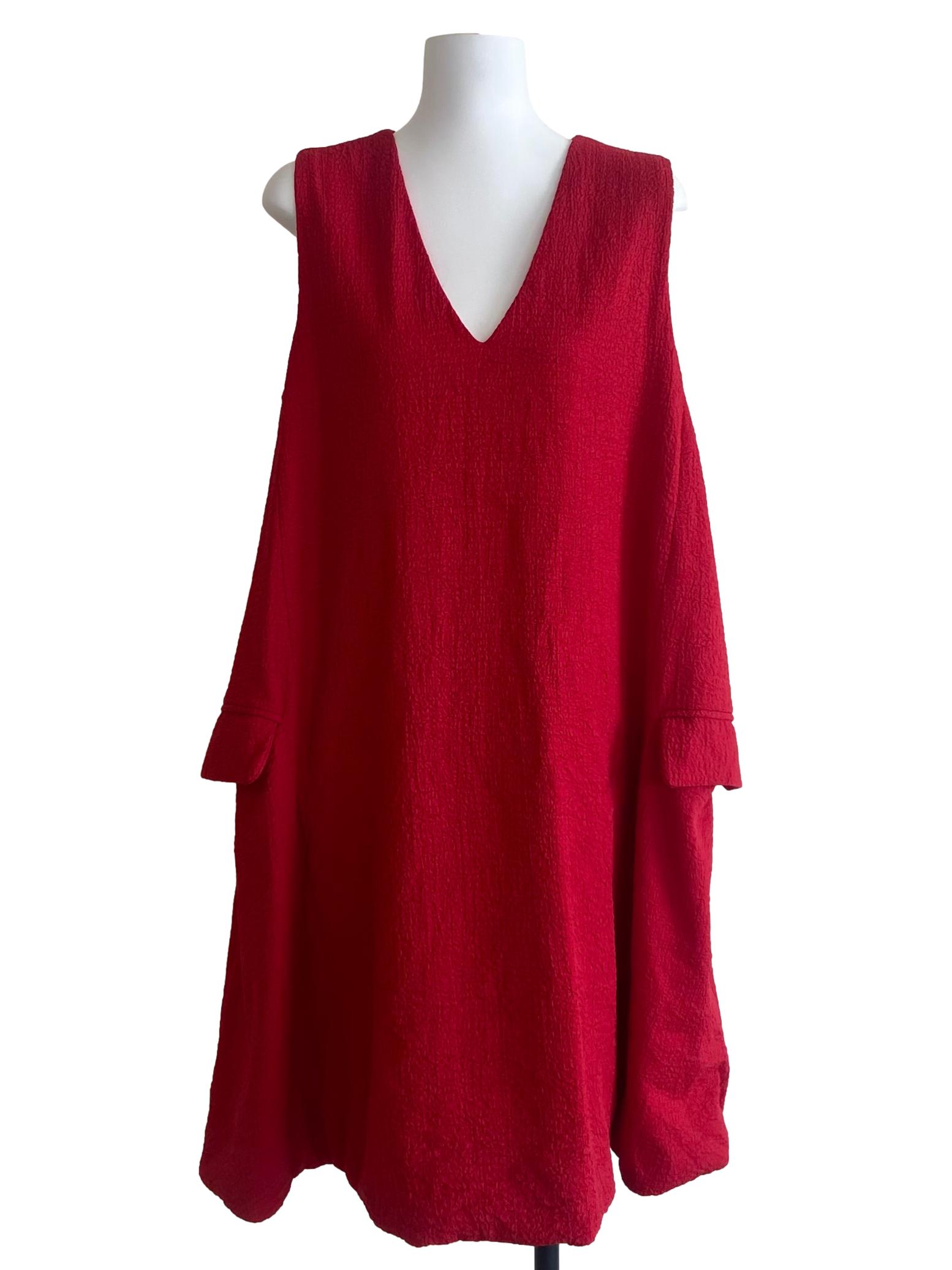 Rose Red V-Neck A-Line Dress