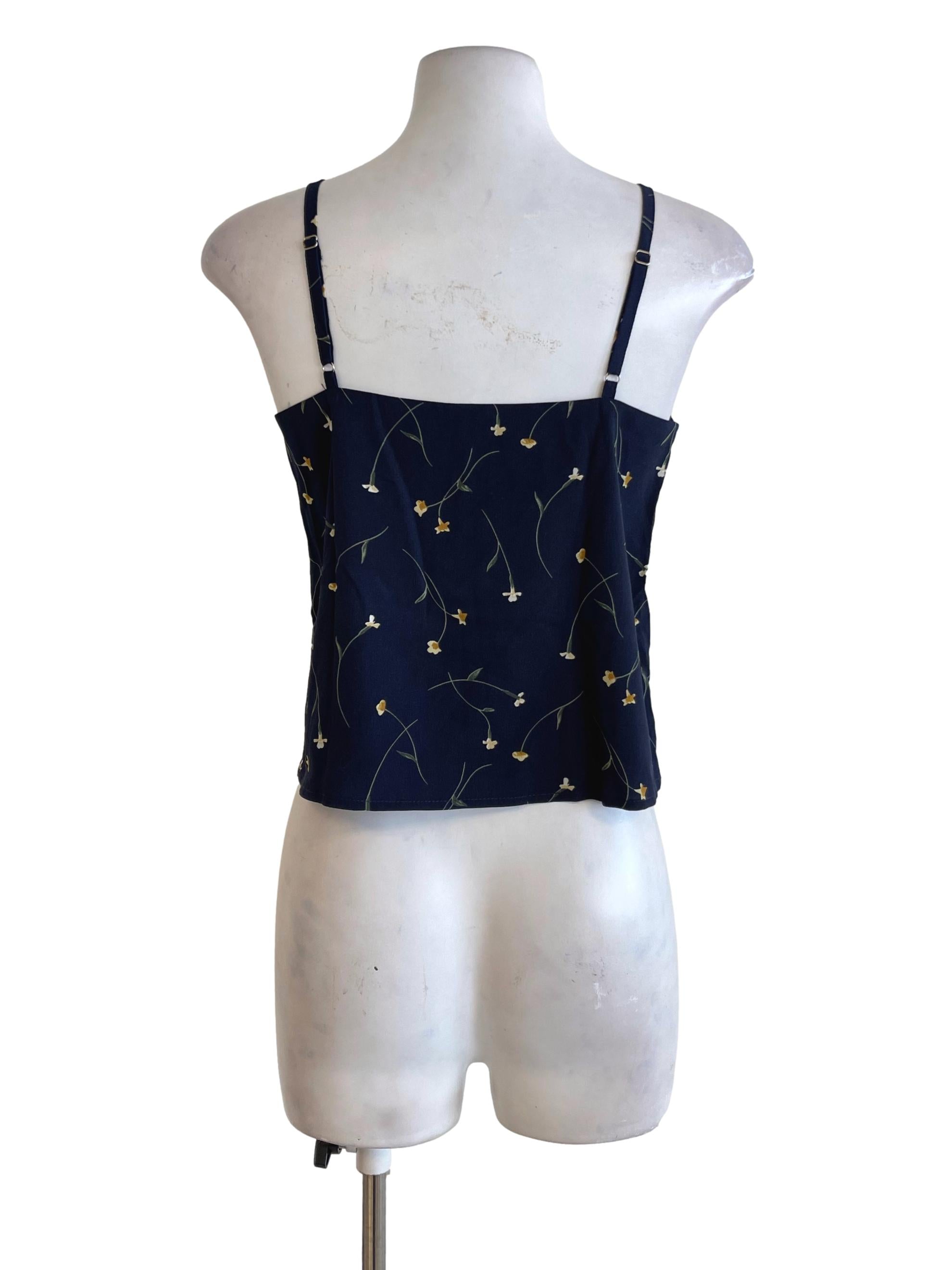 Navy Blue Floral Spaghetti Strap Crop Top
