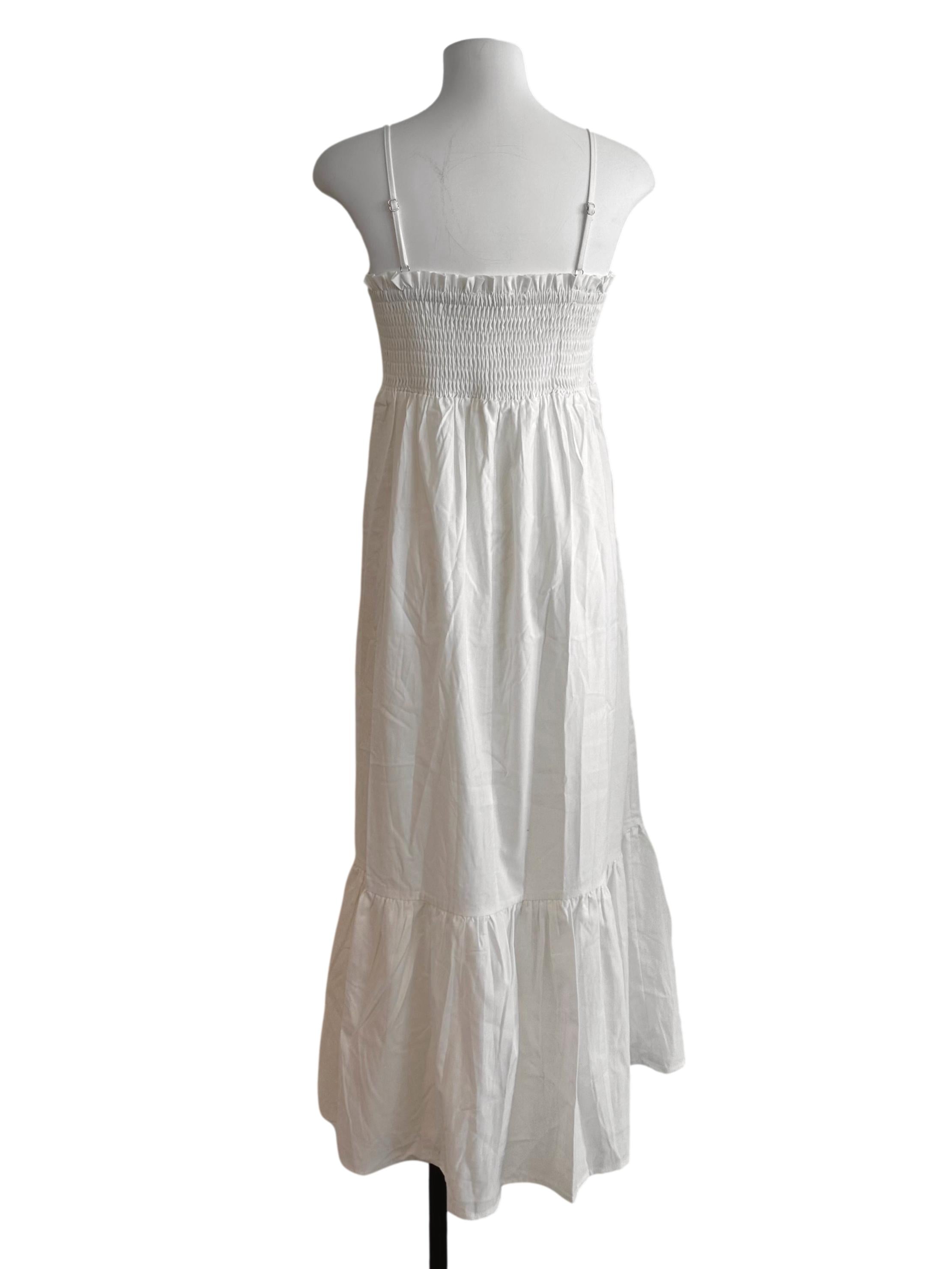 Pearl White Ruched Square Neck Dress