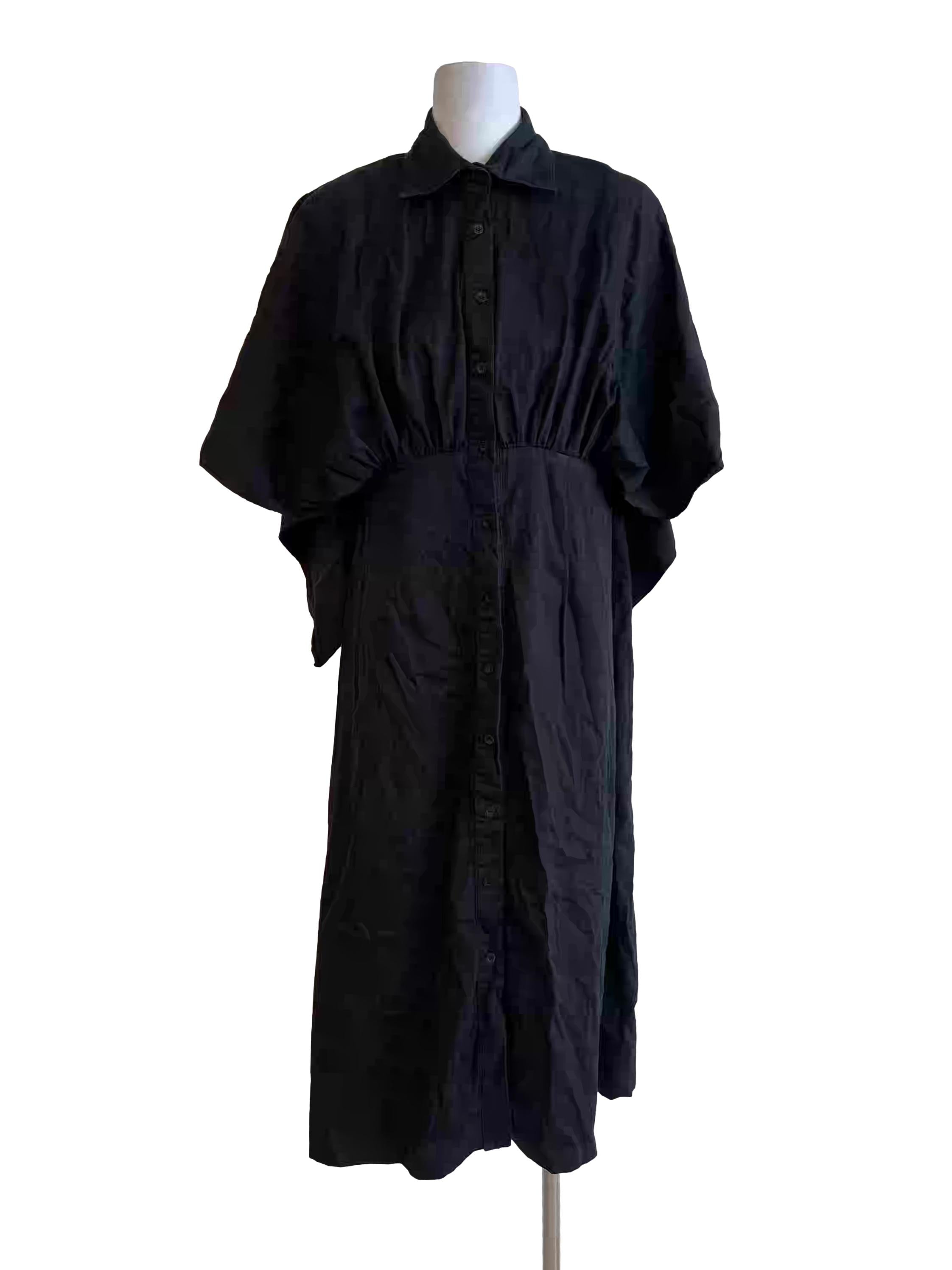 Jet Black Buttoned Cape Dress