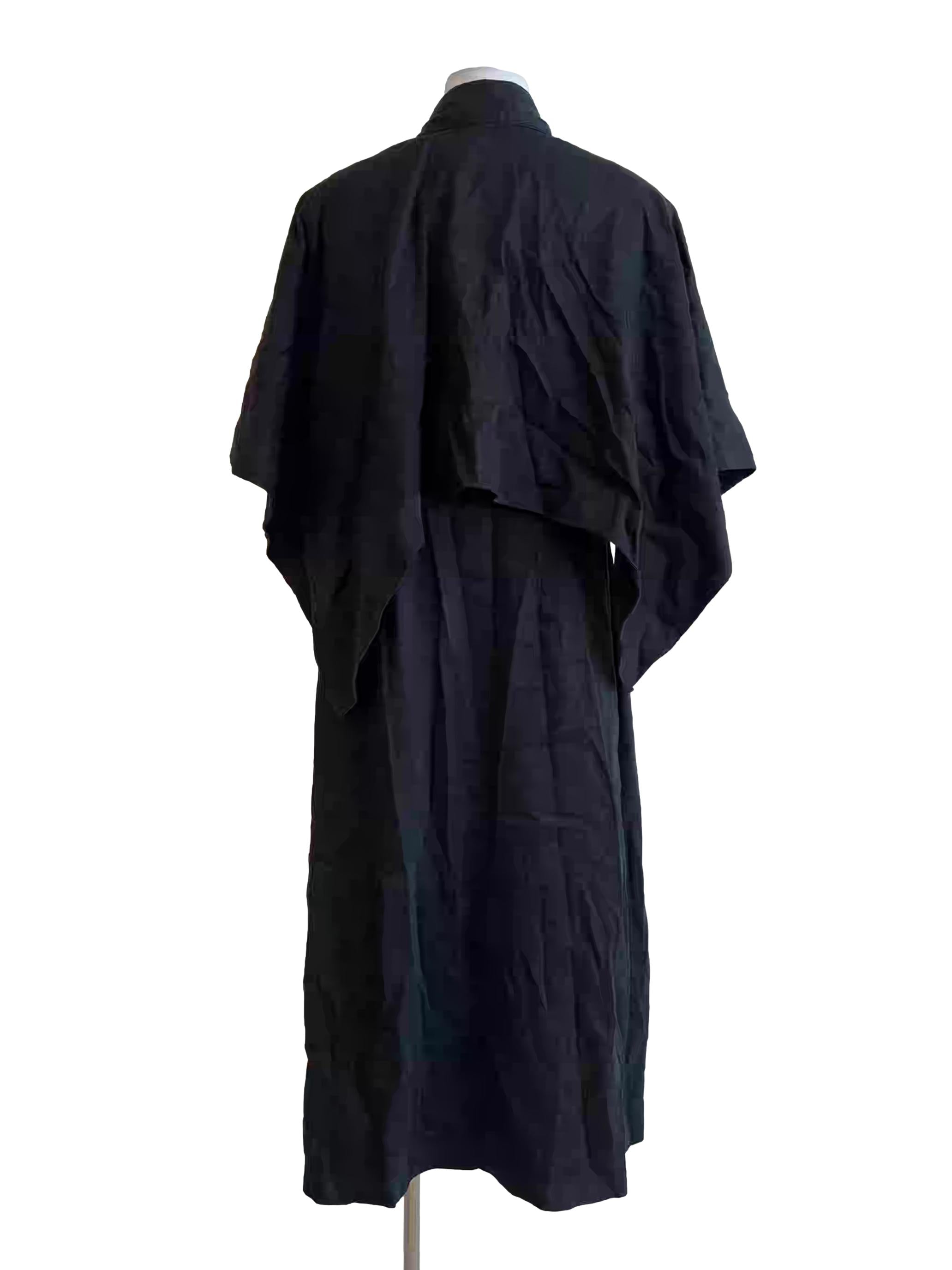 Jet Black Buttoned Cape Dress
