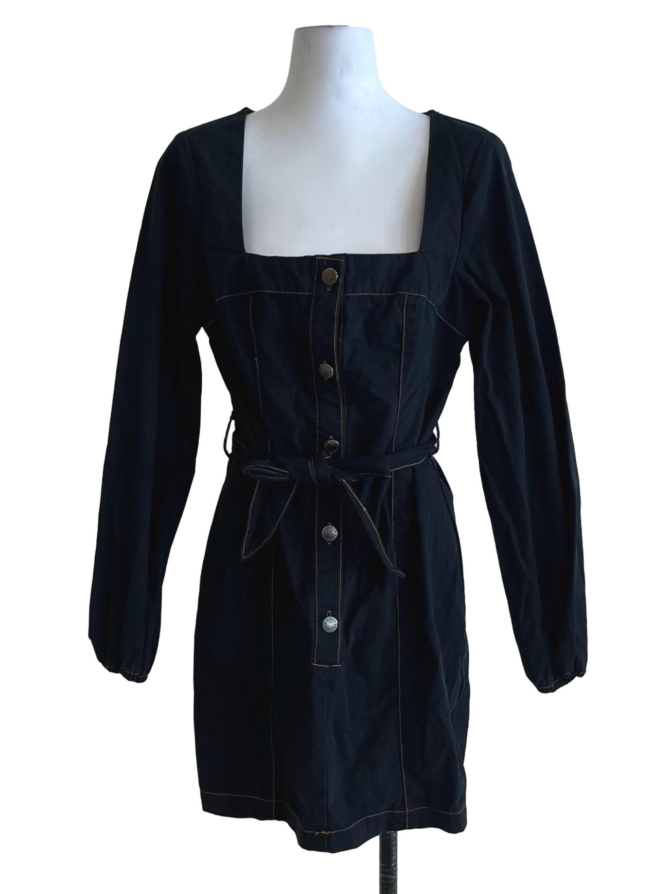 Black Square Neckline Empire Dress